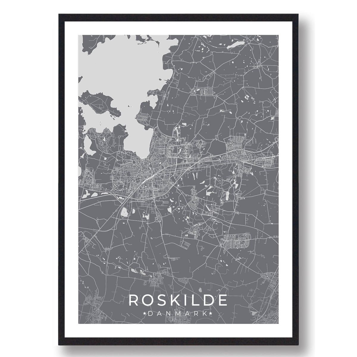 Roskilde by plakat - grå (Størrelse: L - 50x70cm (B2))