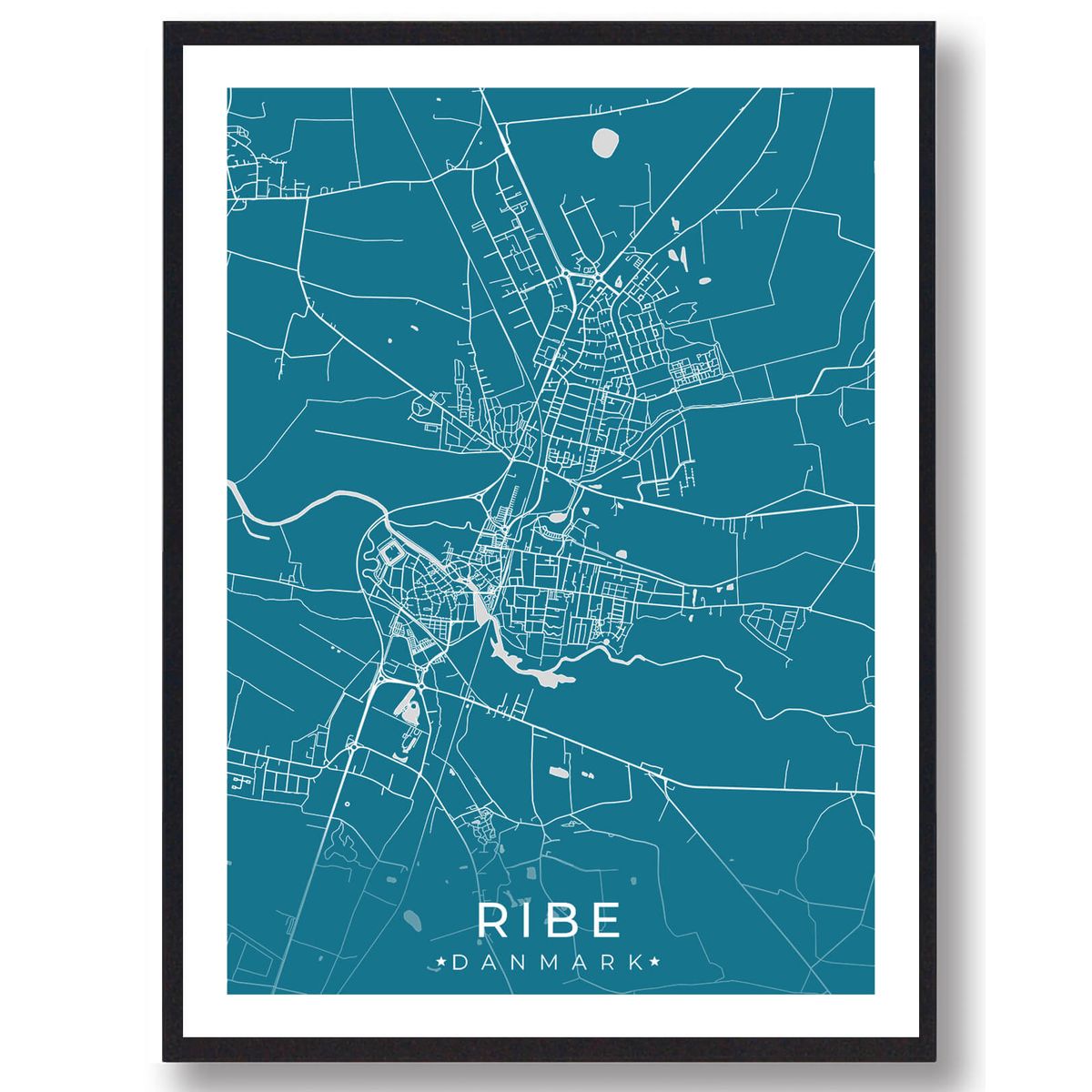 Ribe by plakat - blå (Størrelse: L - 50x70cm (B2))