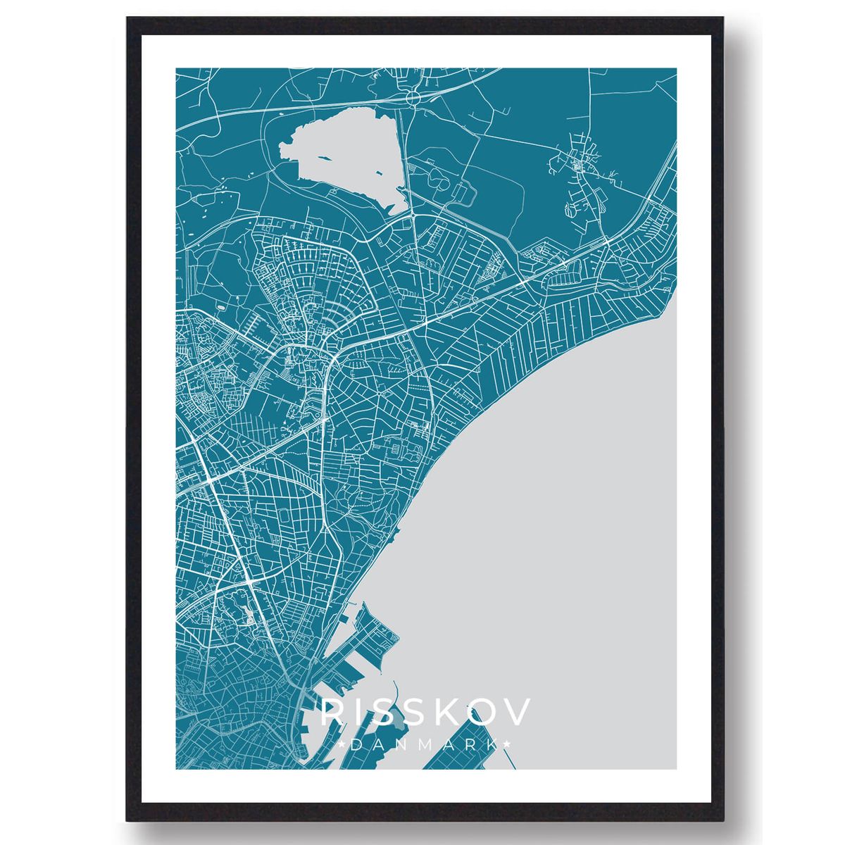 Risskov by plakat - blå (Størrelse: L - 50x70cm (B2))