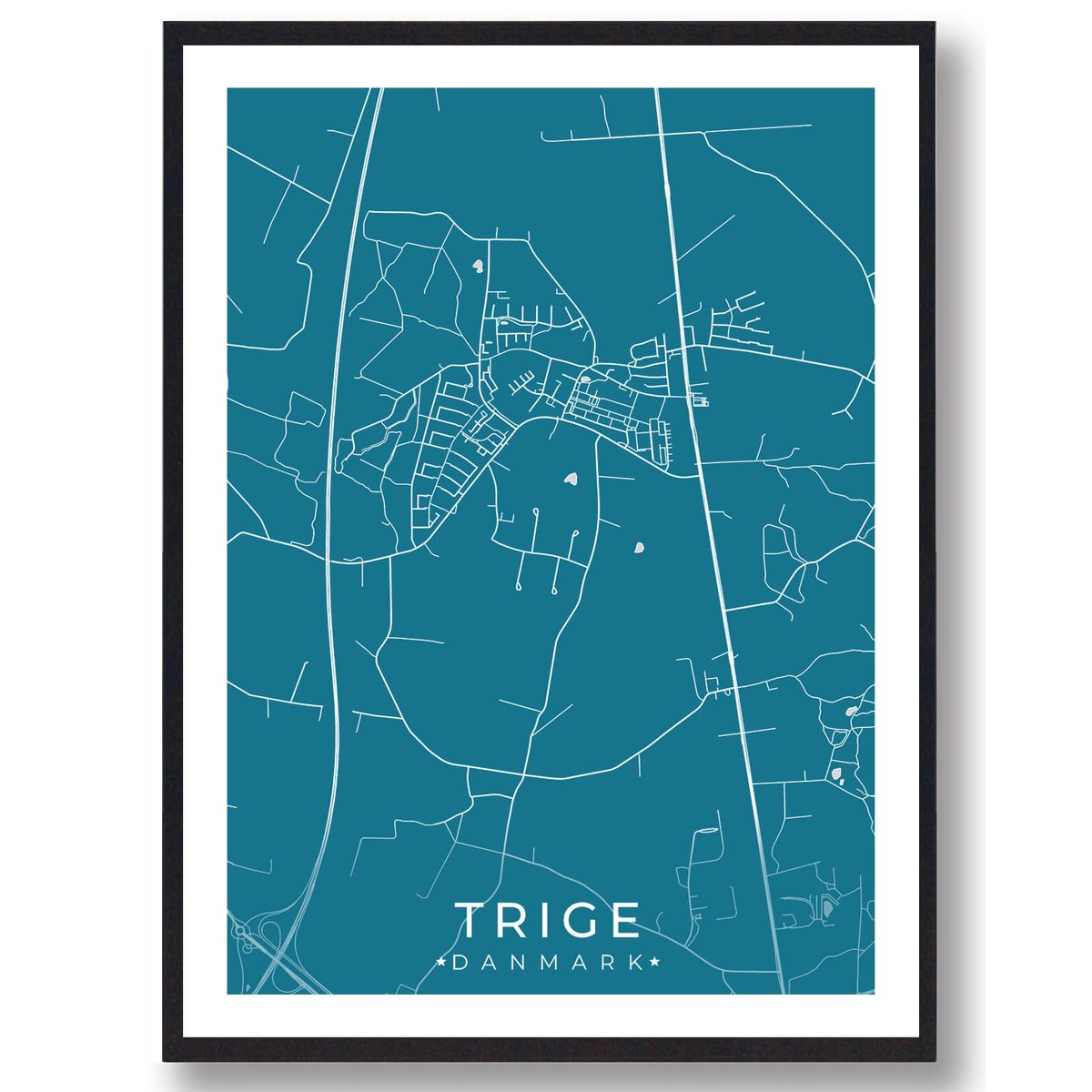 Trige by plakat - blå (Størrelse: L - 50x70cm (B2))