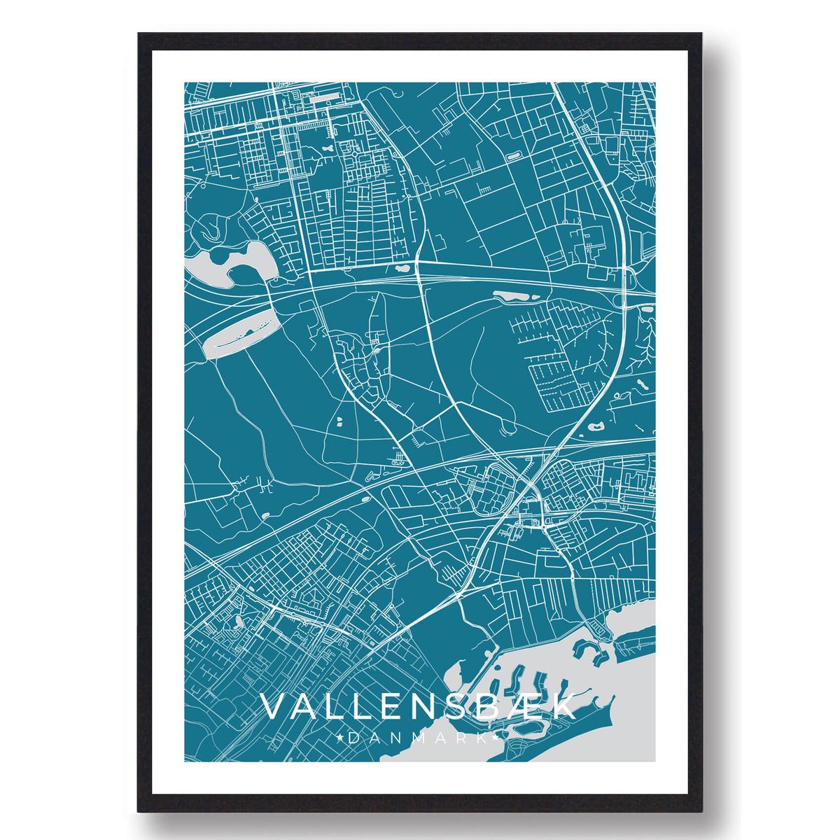 Vallensbæk by plakat - blå (Størrelse: L - 50x70cm (B2))