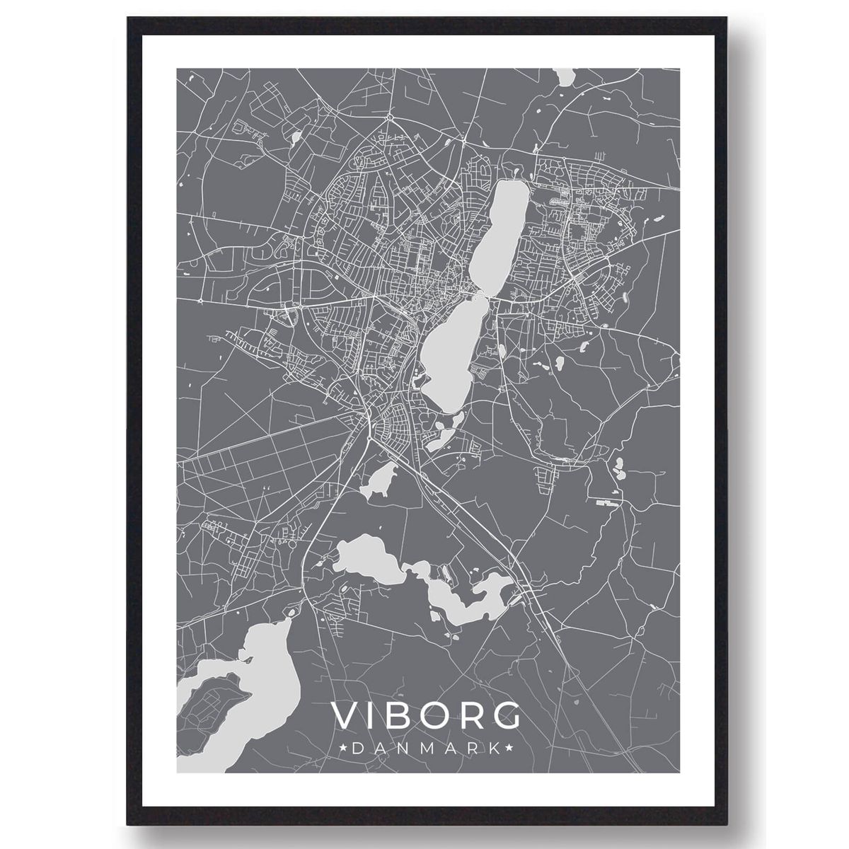 Viborg by plakat - grå (Størrelse: L - 50x70cm (B2))