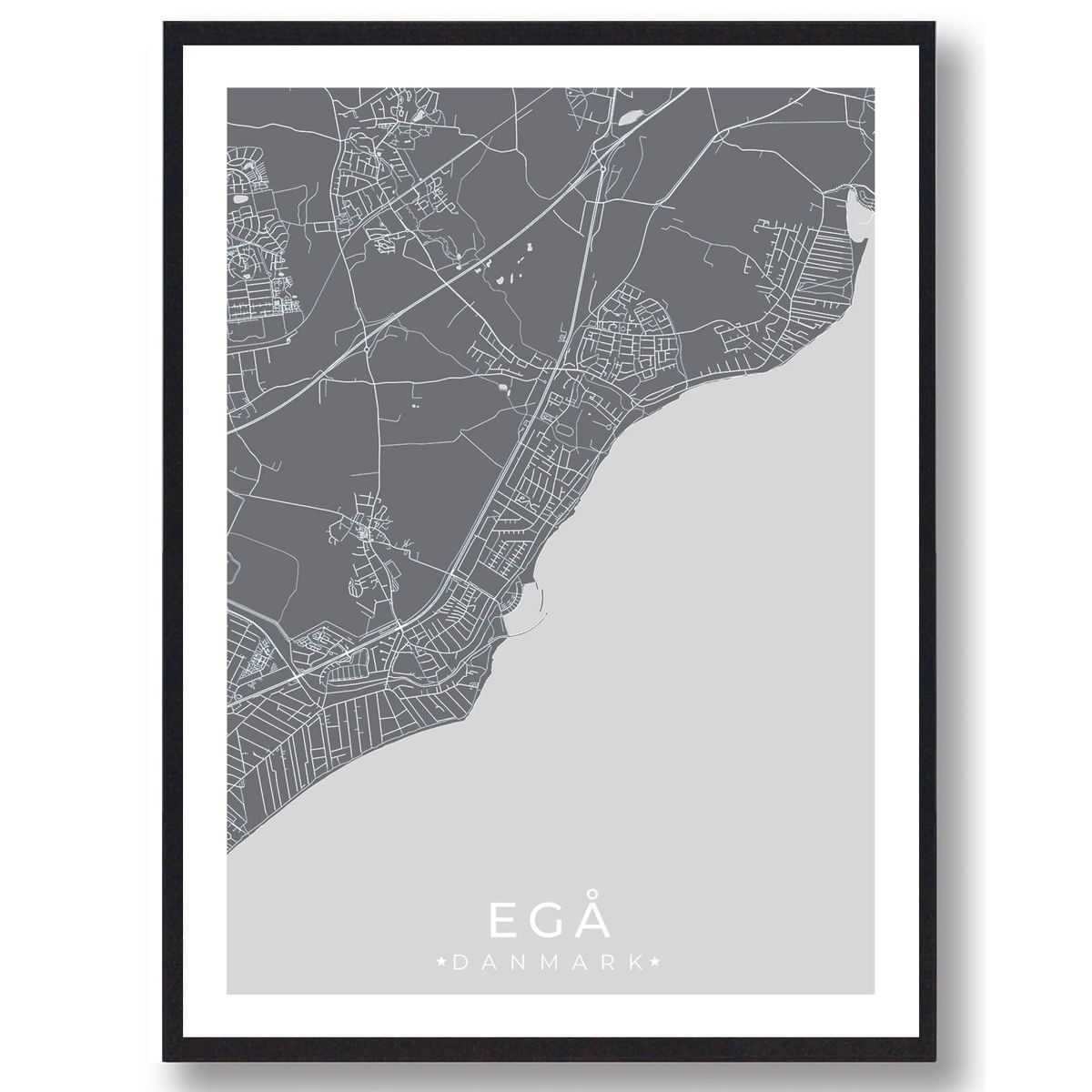 Egå by plakat - grå (Størrelse: L - 50x70cm (B2))