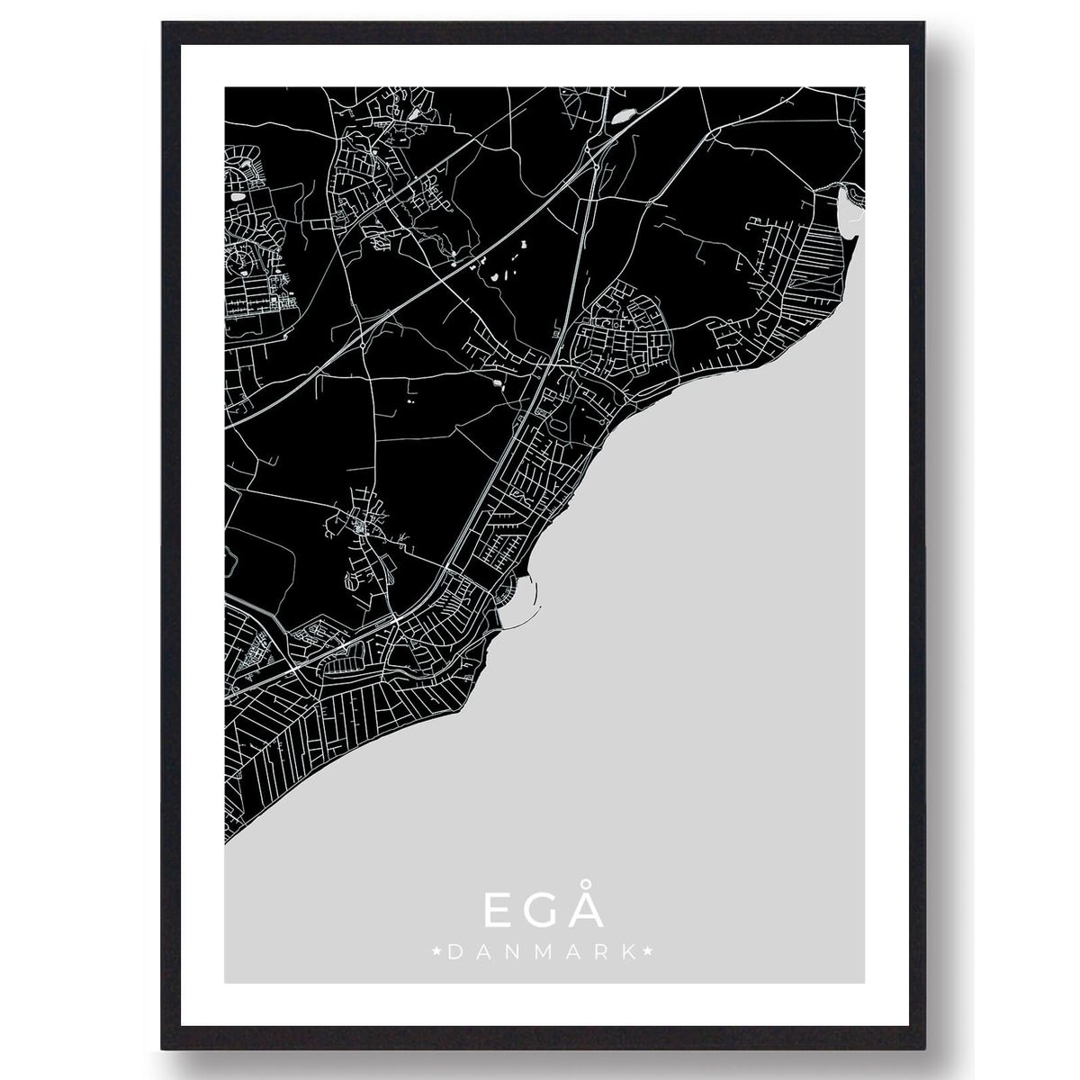 Egå by plakat - sort (Størrelse: L - 50x70cm (B2))