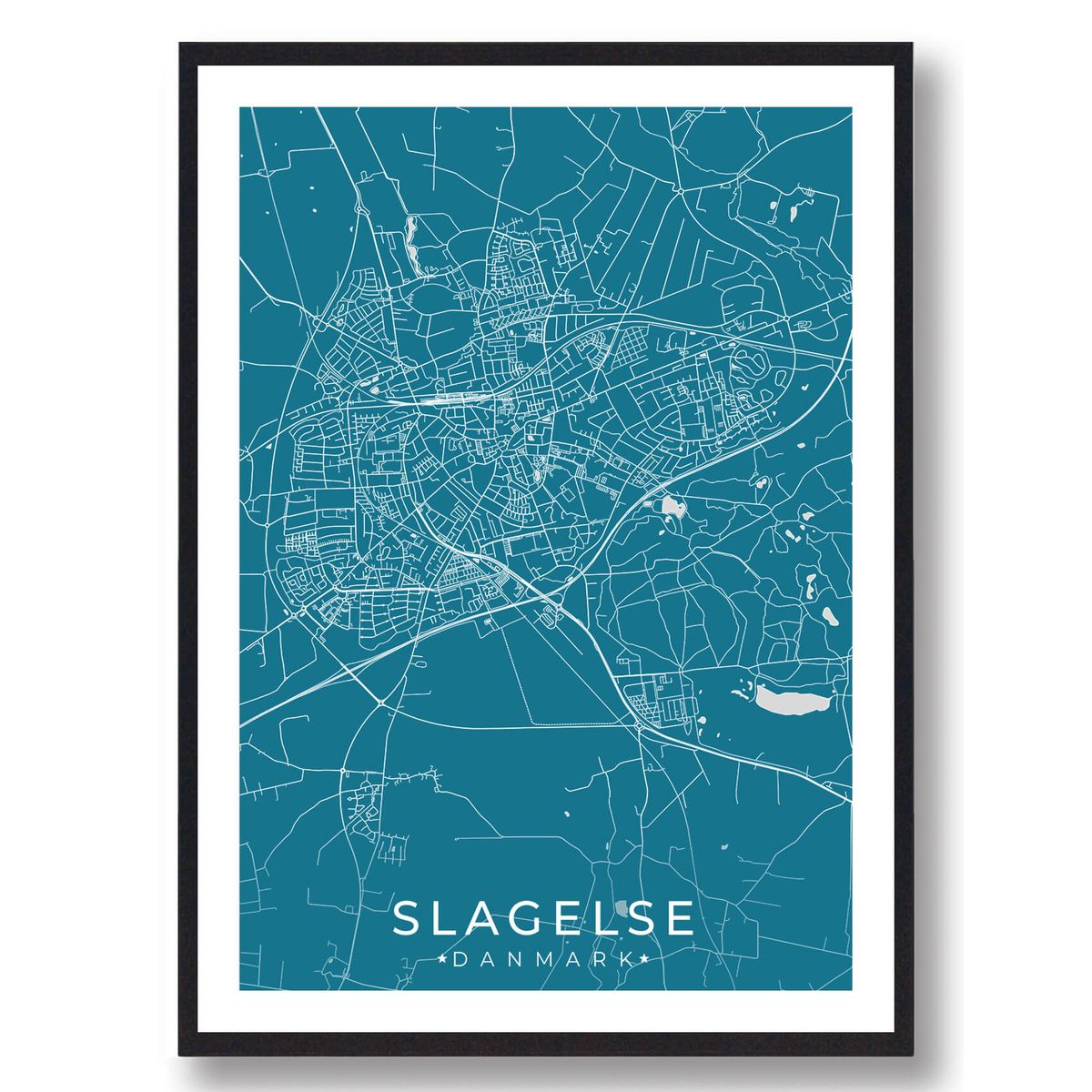 Slagelse by plakat - blå (Størrelse: L - 50x70cm (B2))