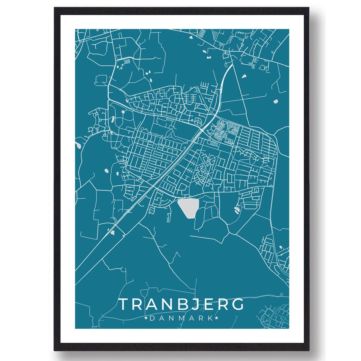 Tranbjerg by plakat - blå (Størrelse: L - 50x70cm (B2))