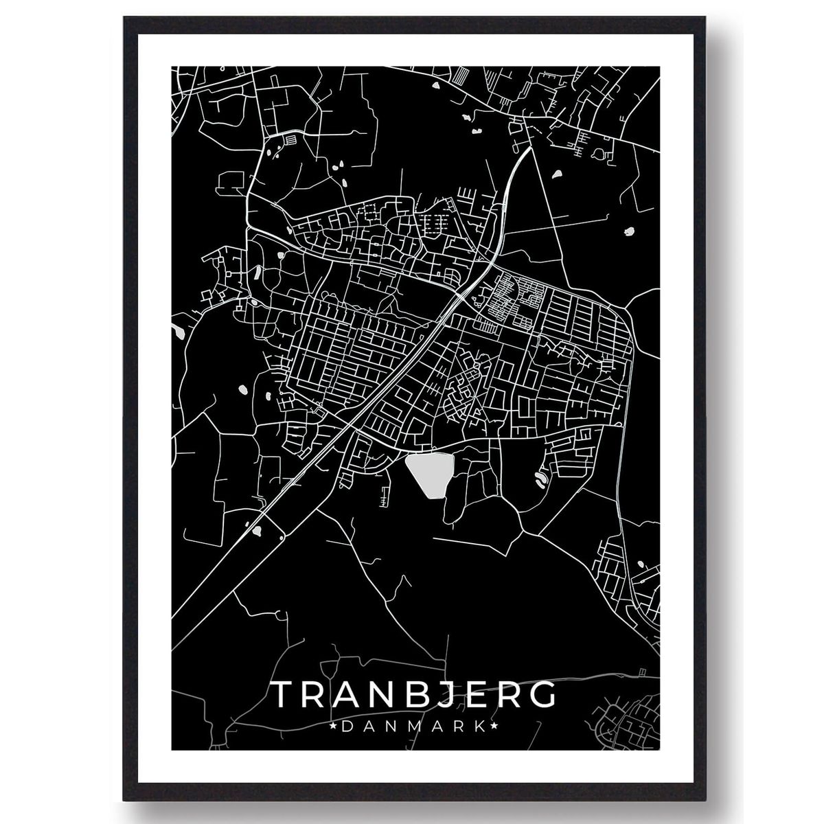 Tranbjerg by plakat - sort (Størrelse: L - 50x70cm (B2))