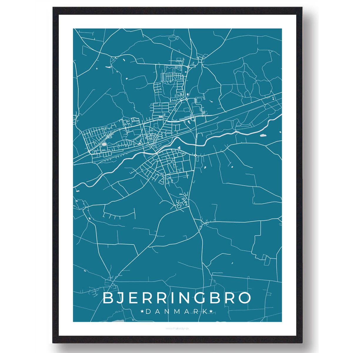 Bjerringbro by plakat - blå (Størrelse: L - 50x70cm (B2))