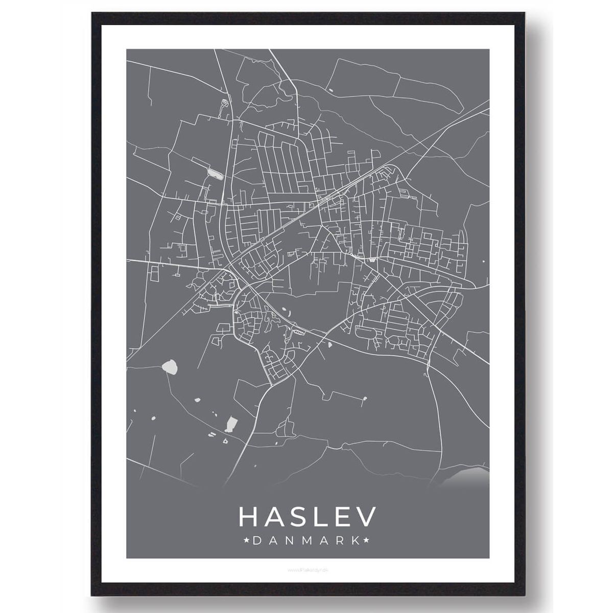 Haslev by plakat - grå (Størrelse: L - 50x70cm (B2))