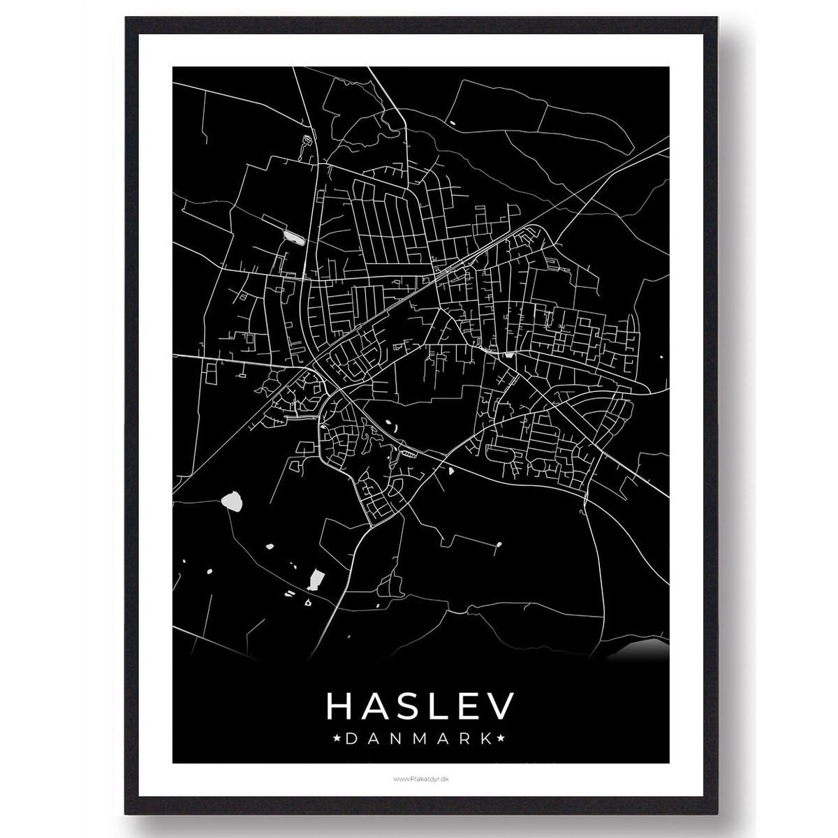 Haslev by plakat - sort (Størrelse: L - 50x70cm (B2))