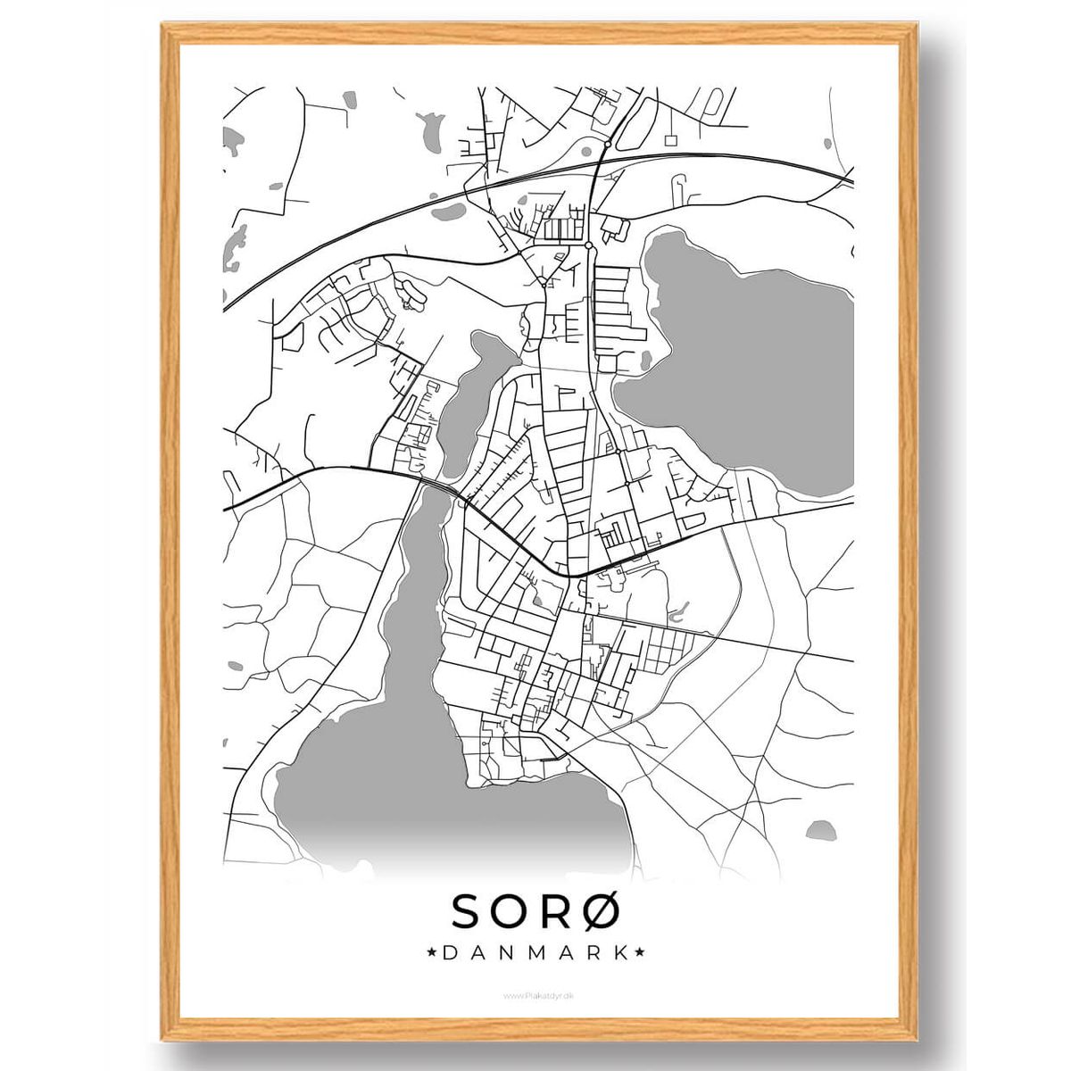 Sorø by plakat - hvid (Størrelse: L - 50x70cm (B2))