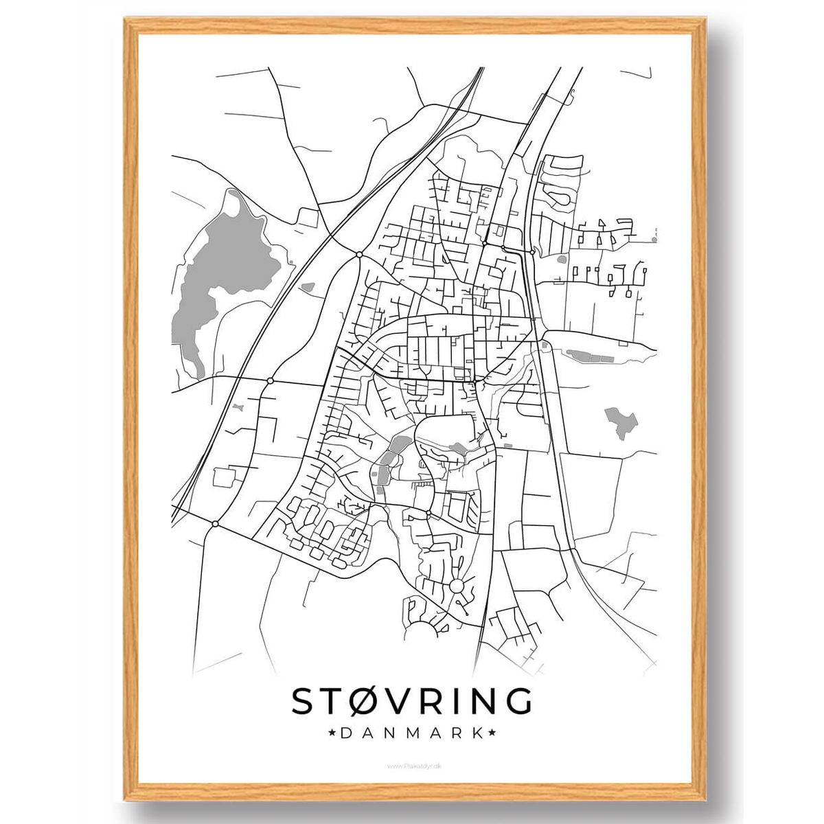 Støvring by plakat - hvid (Størrelse: L - 50x70cm (B2))