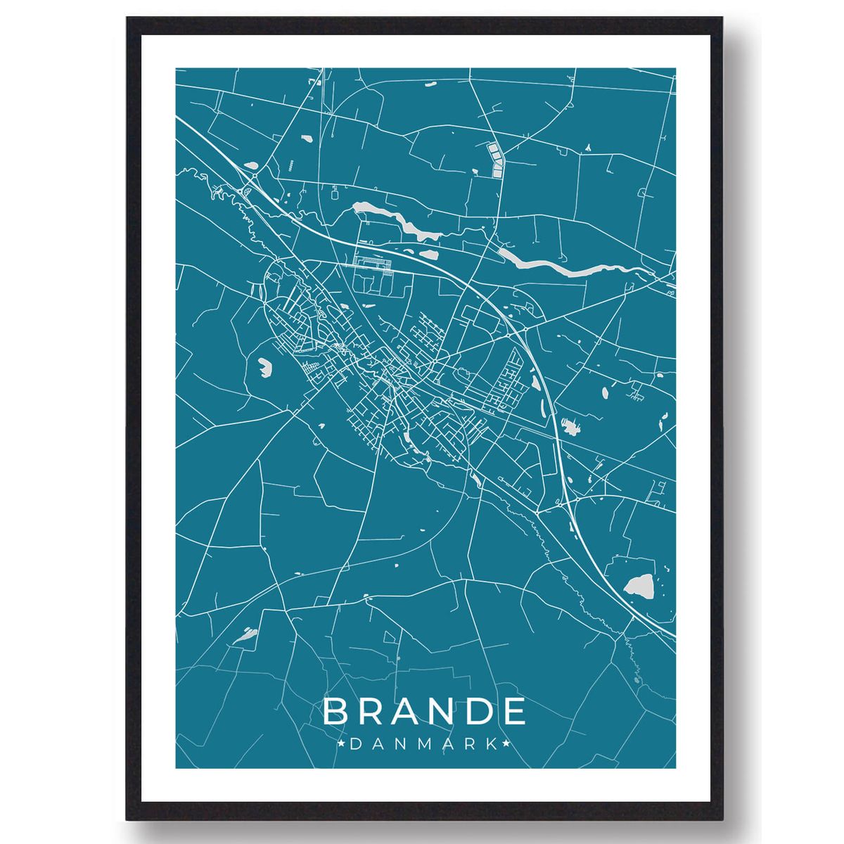 Brande by plakat - blå (Størrelse: L - 50x70cm (B2))