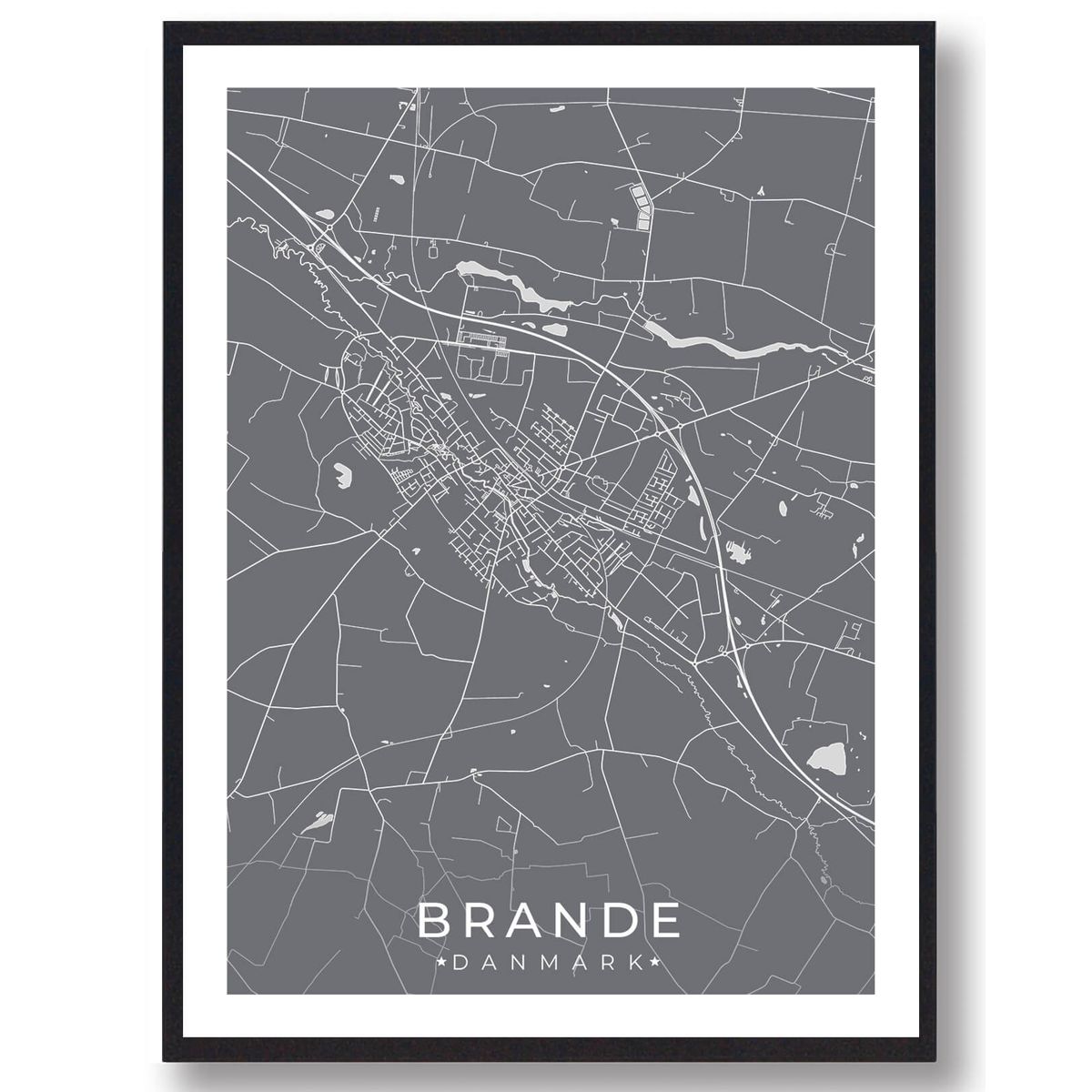 Brande by plakat - grå (Størrelse: L - 50x70cm (B2))