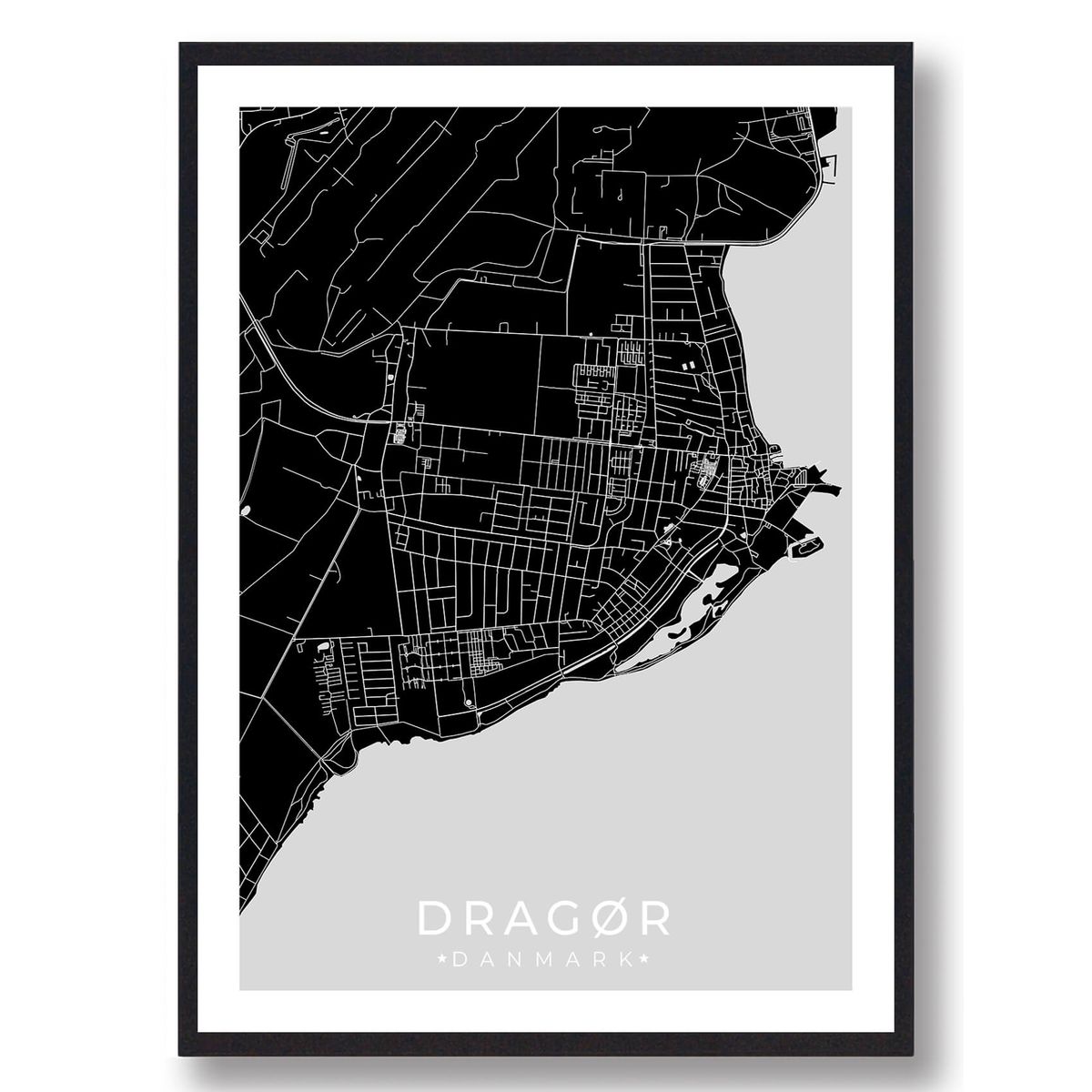 Dragør by plakat - sort (Størrelse: L - 50x70cm (B2))