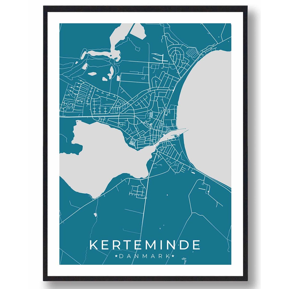 Kerteminde by plakat - blå (Størrelse: L - 50x70cm (B2))