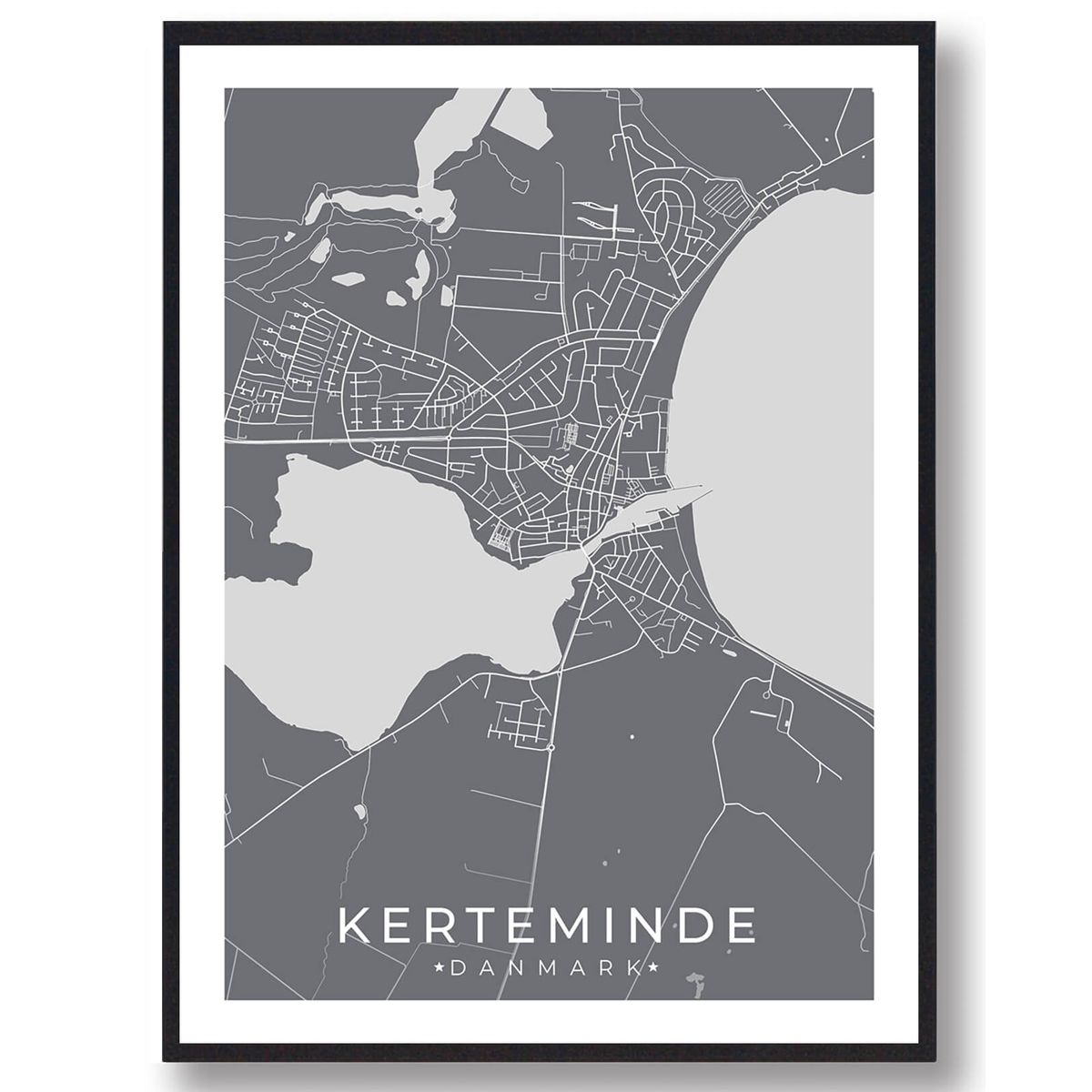 Kerteminde by plakat - grå (Størrelse: L - 50x70cm (B2))