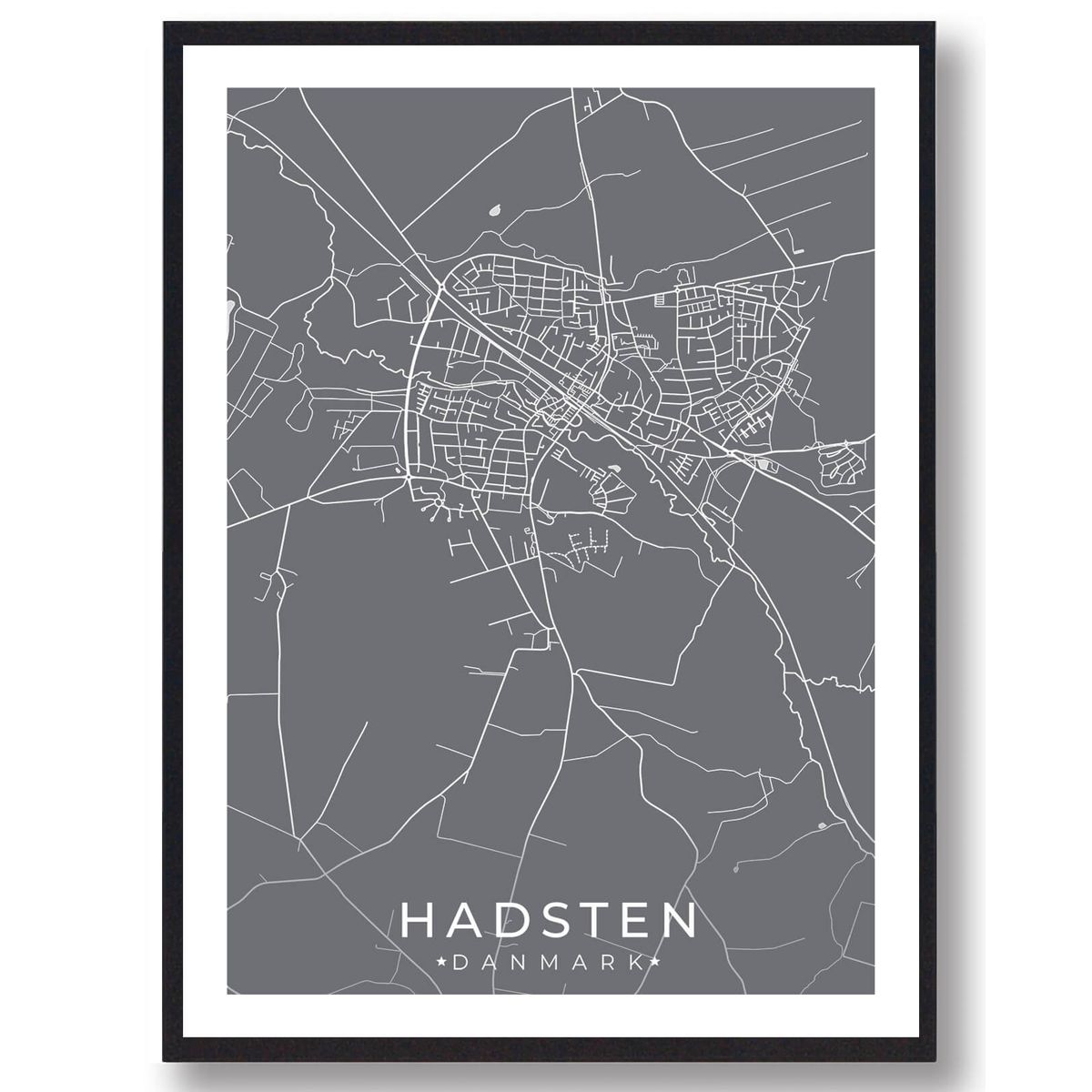 Hadsten by plakat - grå (Størrelse: L - 50x70cm (B2))