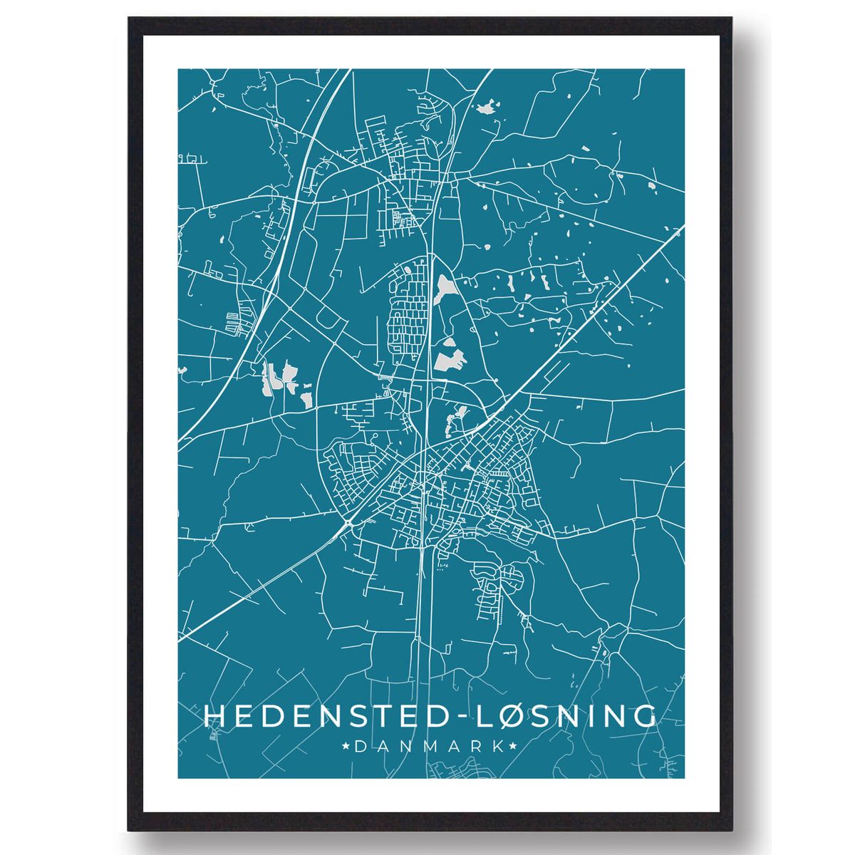 Hedensted-Løsning by plakat - blå (Størrelse: L - 50x70cm (B2))