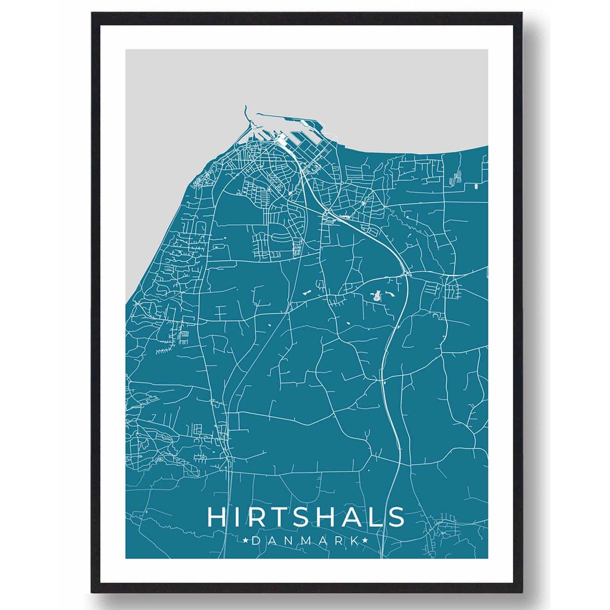 Hirtshals by plakat - blå (Størrelse: L - 50x70cm (B2))