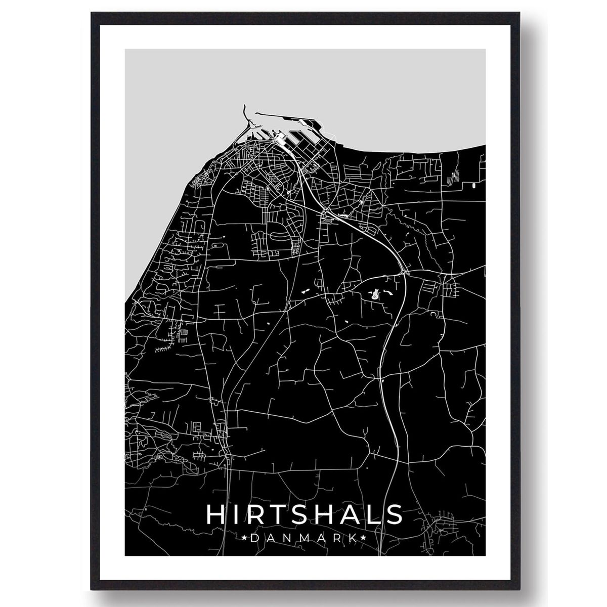 Hirtshals by plakat - sort (Størrelse: L - 50x70cm (B2))