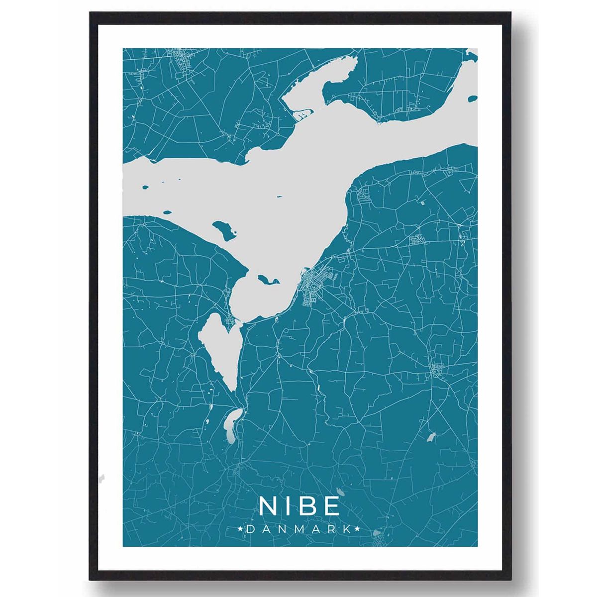 Nibe by plakat - blå (Størrelse: L - 50x70cm (B2))