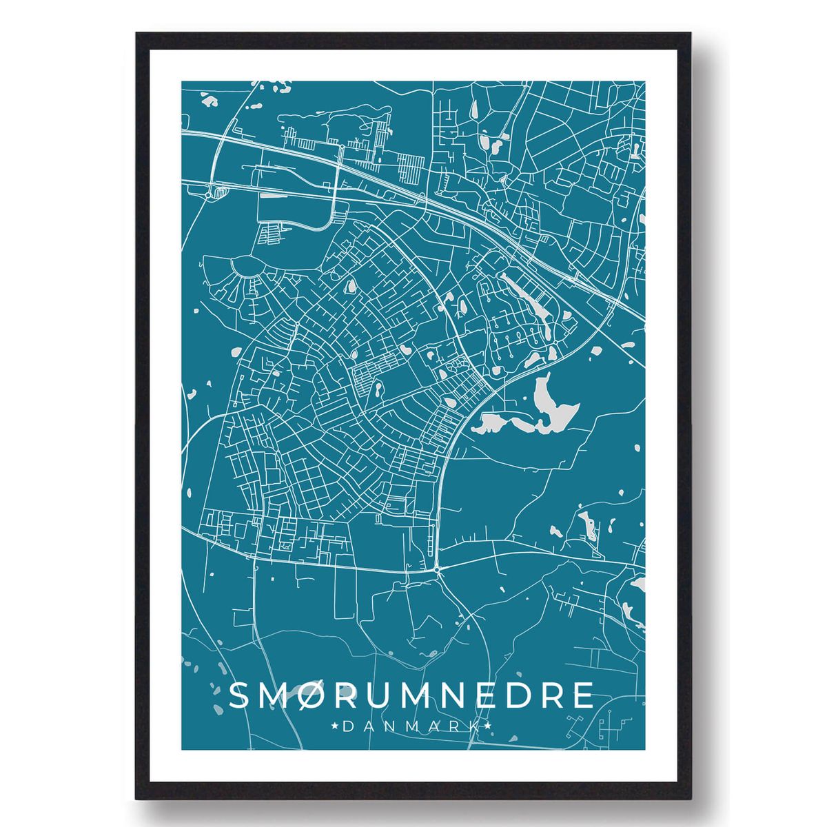 Smørumnedre by plakat - blå (Størrelse: L - 50x70cm (B2))