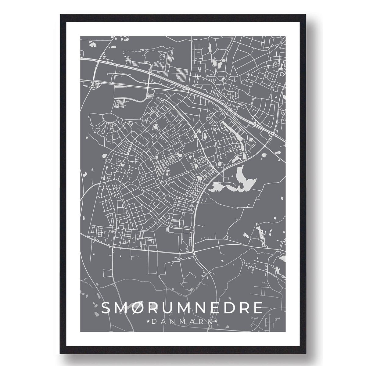 Smørumnedre by plakat - grå (Størrelse: L - 50x70cm (B2))