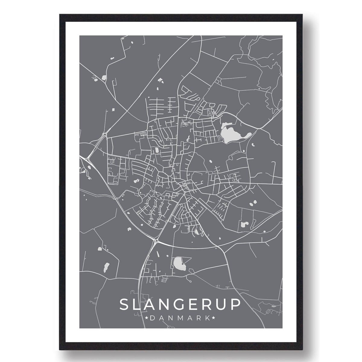 Slangerup by plakat - grå (Størrelse: L - 50x70cm (B2))