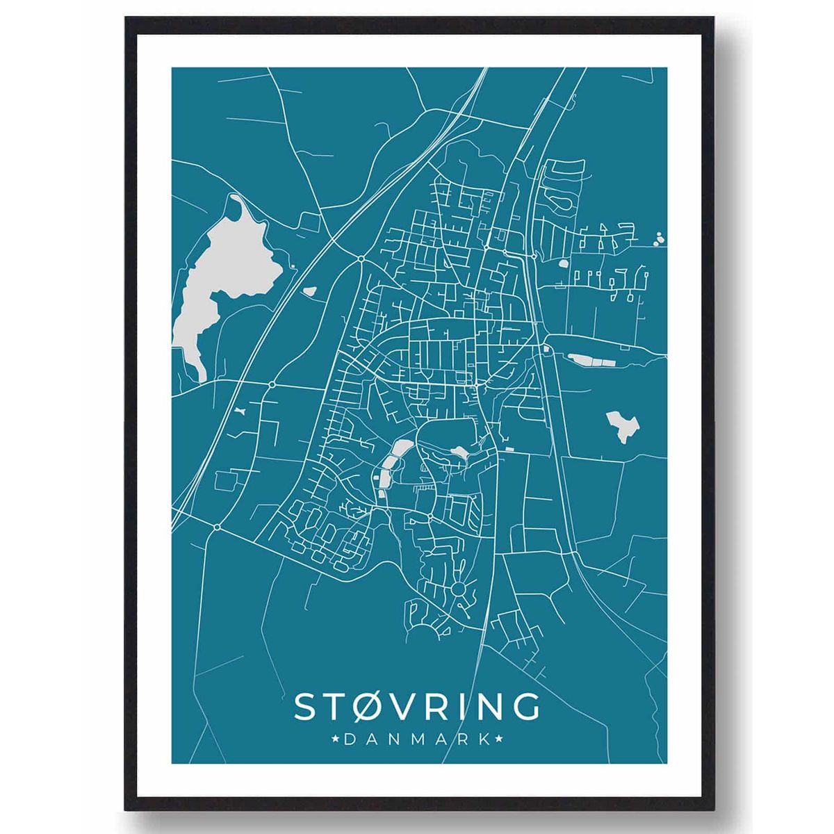 Støvring by plakat - blå (Størrelse: L - 50x70cm (B2))