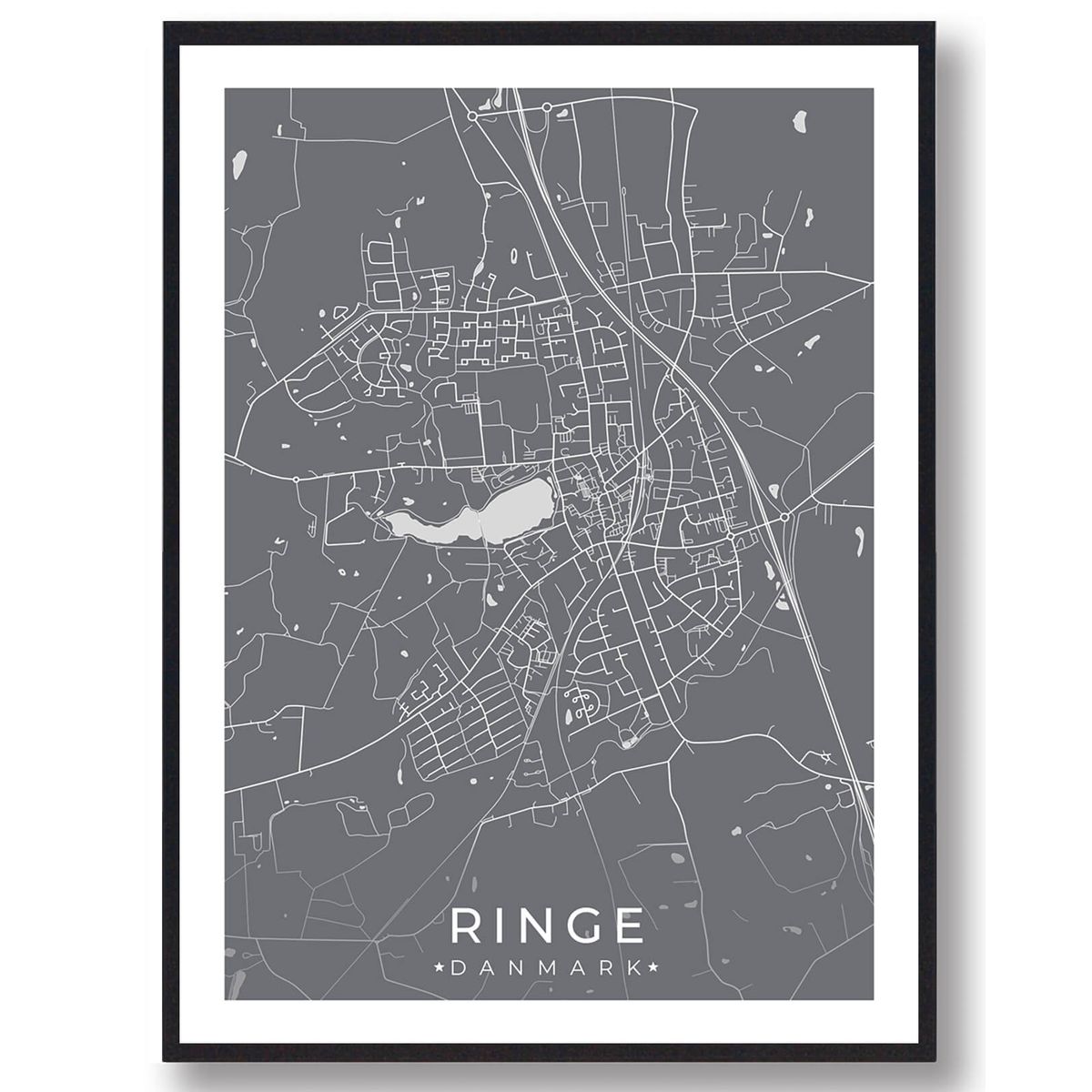 Ringe by plakat - grå (Størrelse: L - 50x70cm (B2))