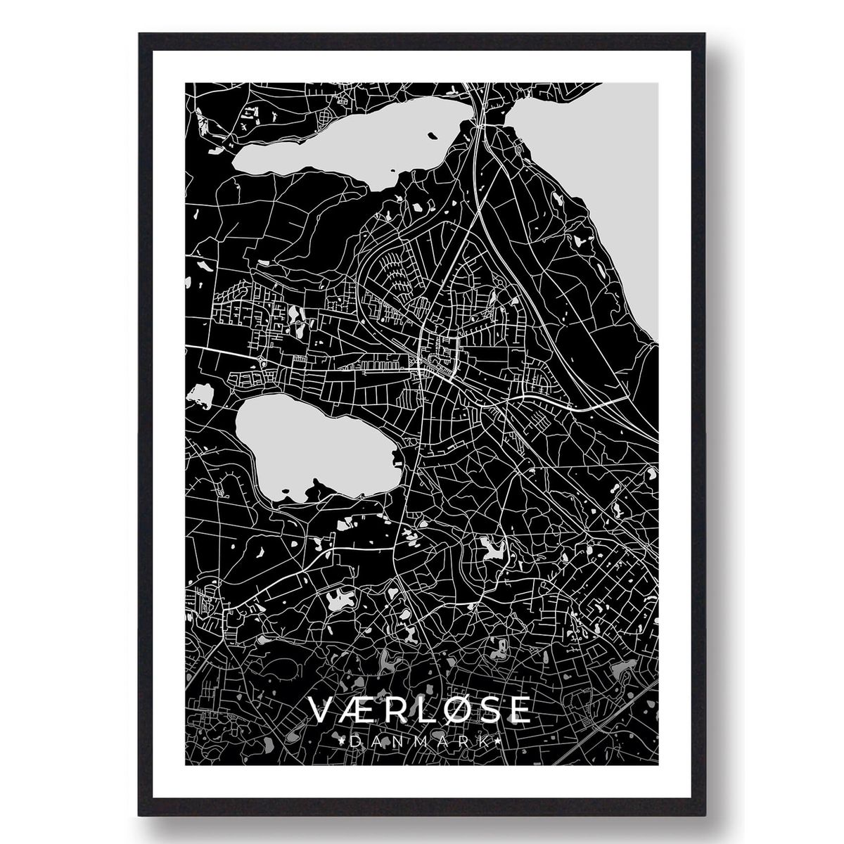 Værløse by plakat - sort (Størrelse: L - 50x70cm (B2))