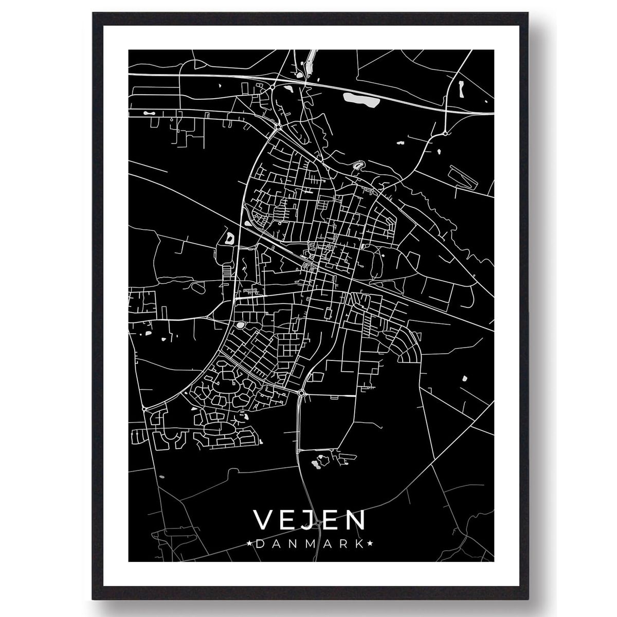 Vejen by plakat - sort (Størrelse: L - 50x70cm (B2))