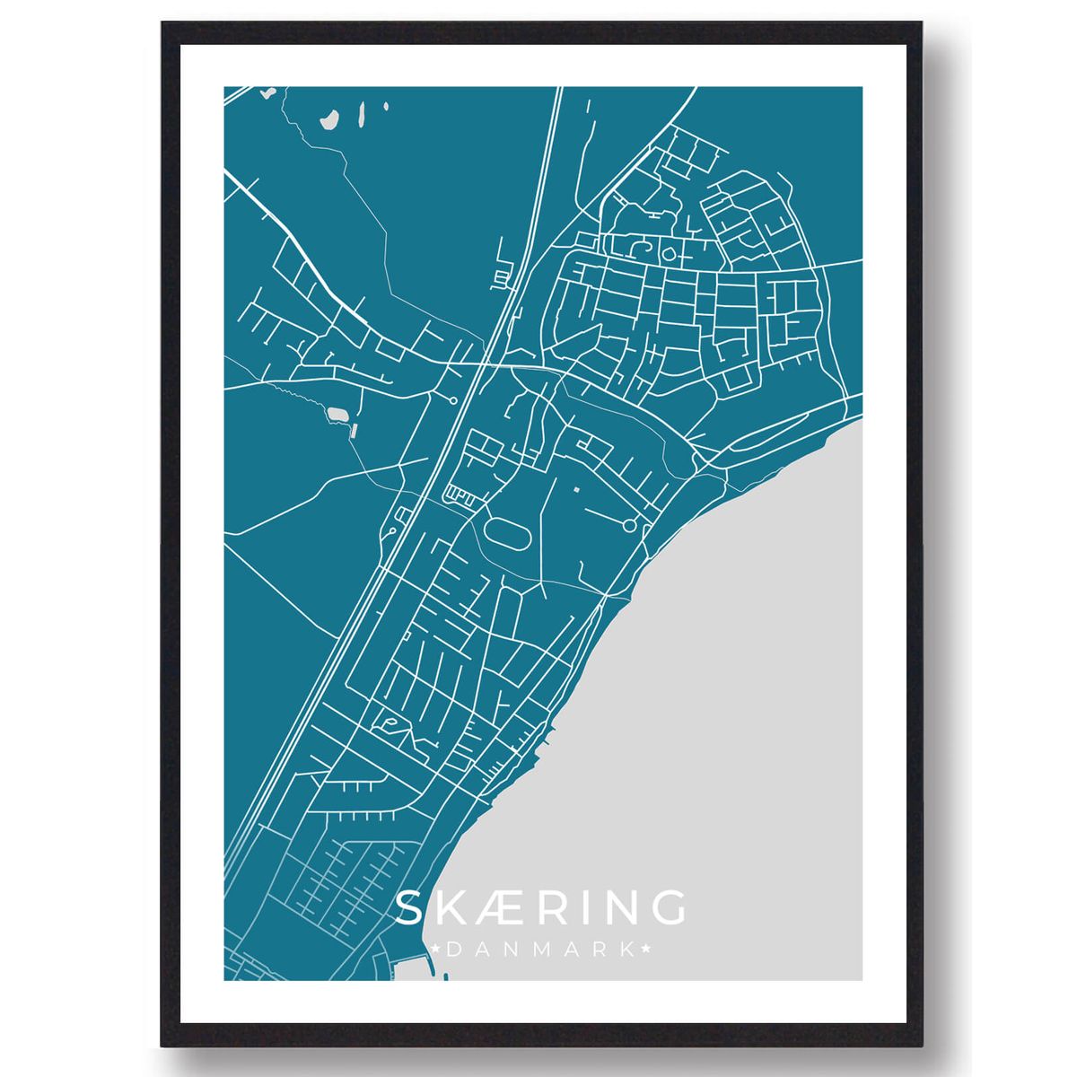 Skæring by plakat - blå (Størrelse: L - 50x70cm (B2))