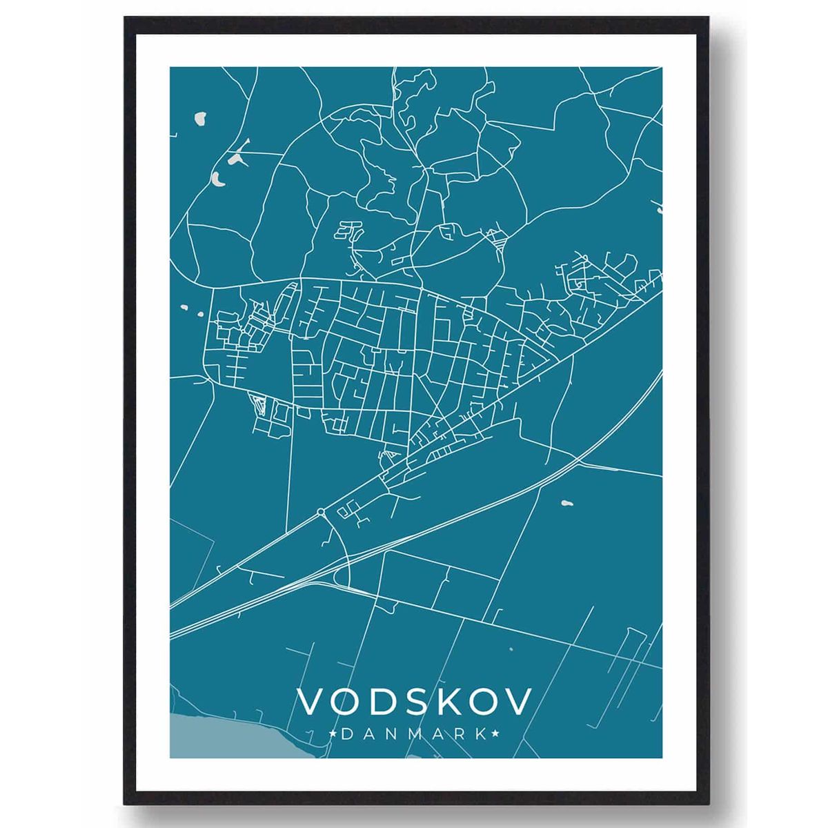 Vodskov by plakat - blå (Størrelse: L - 50x70cm (B2))