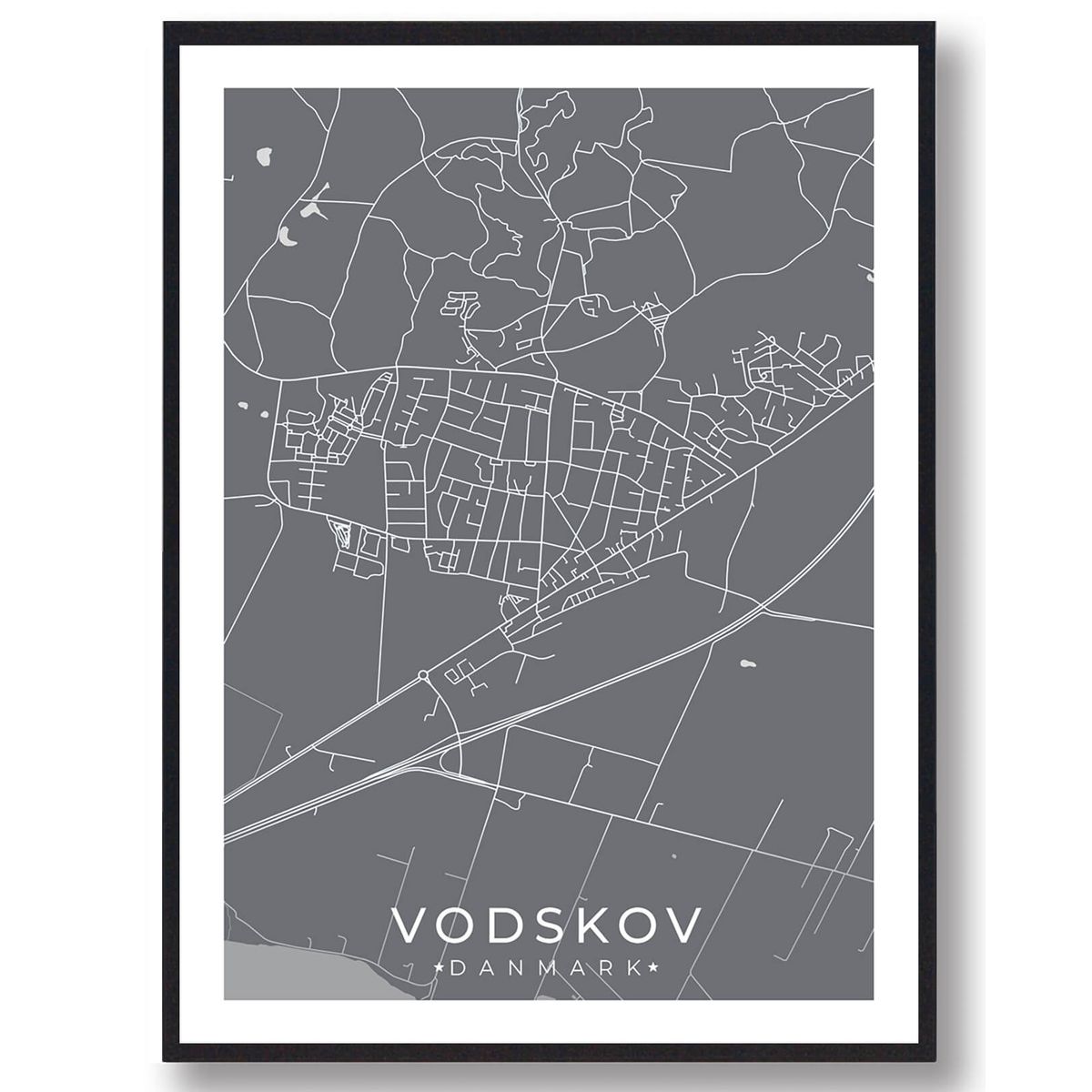 Vodskov by plakat - grå (Størrelse: L - 50x70cm (B2))