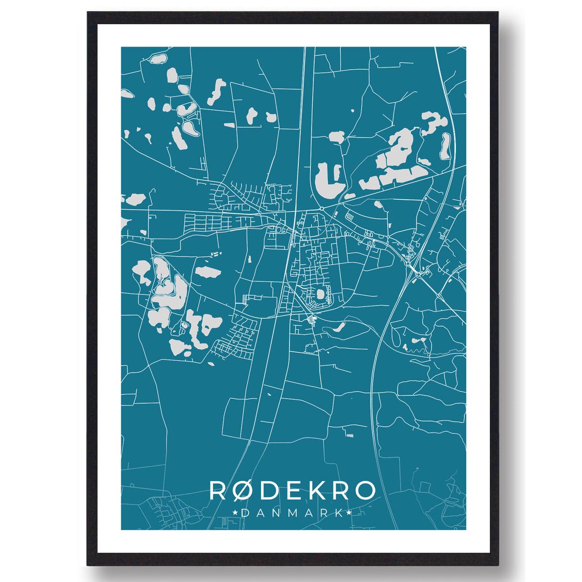 Rødekro by plakat - blå (Størrelse: L - 50x70cm (B2))