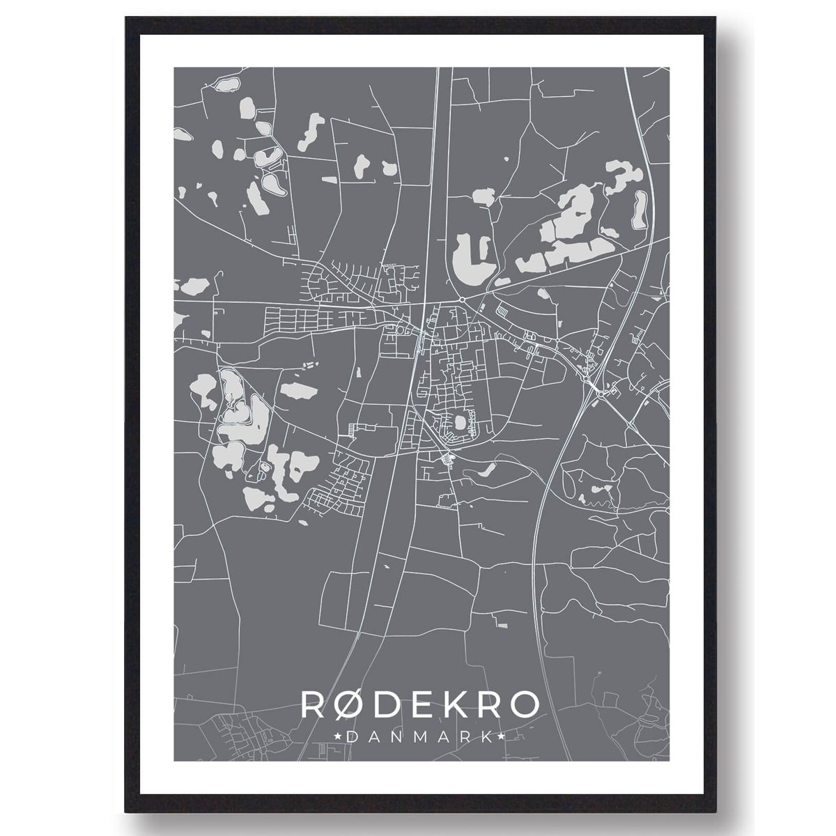 Rødekro by plakat - grå (Størrelse: L - 50x70cm (B2))