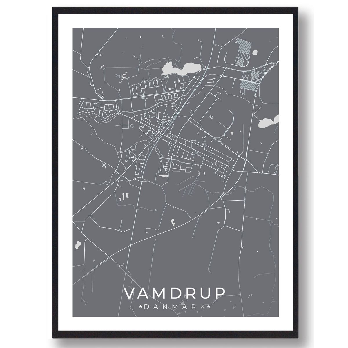 Vamdrup by plakat - grå (Størrelse: L - 50x70cm (B2))