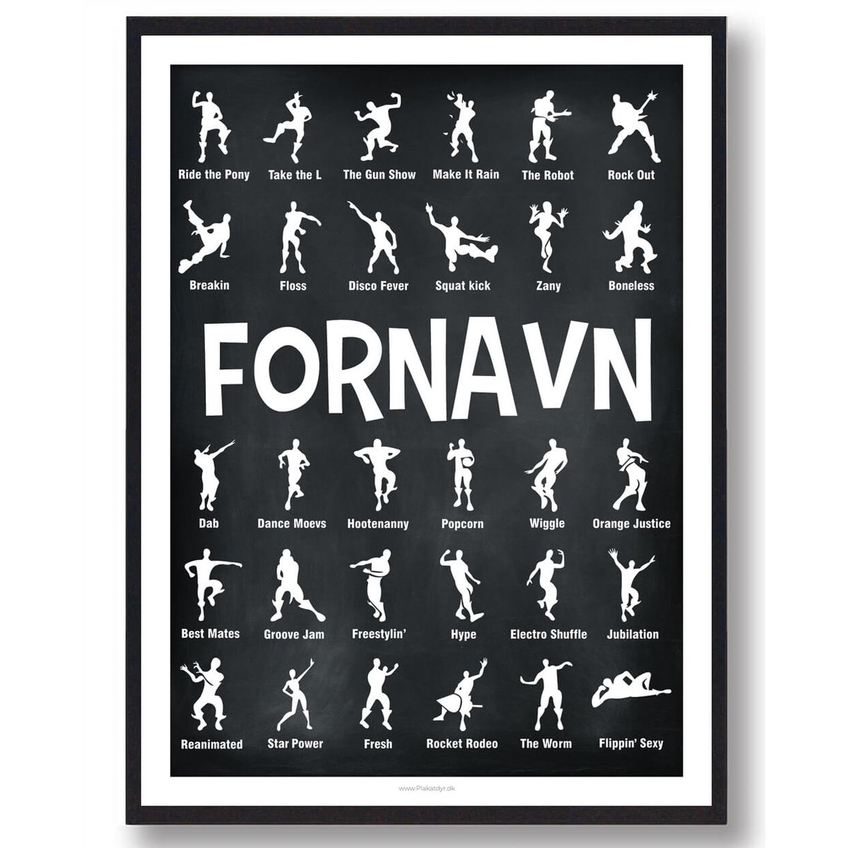 Fortnite plakat med navn - sort (Størrelse: L - 50x70cm (B2))