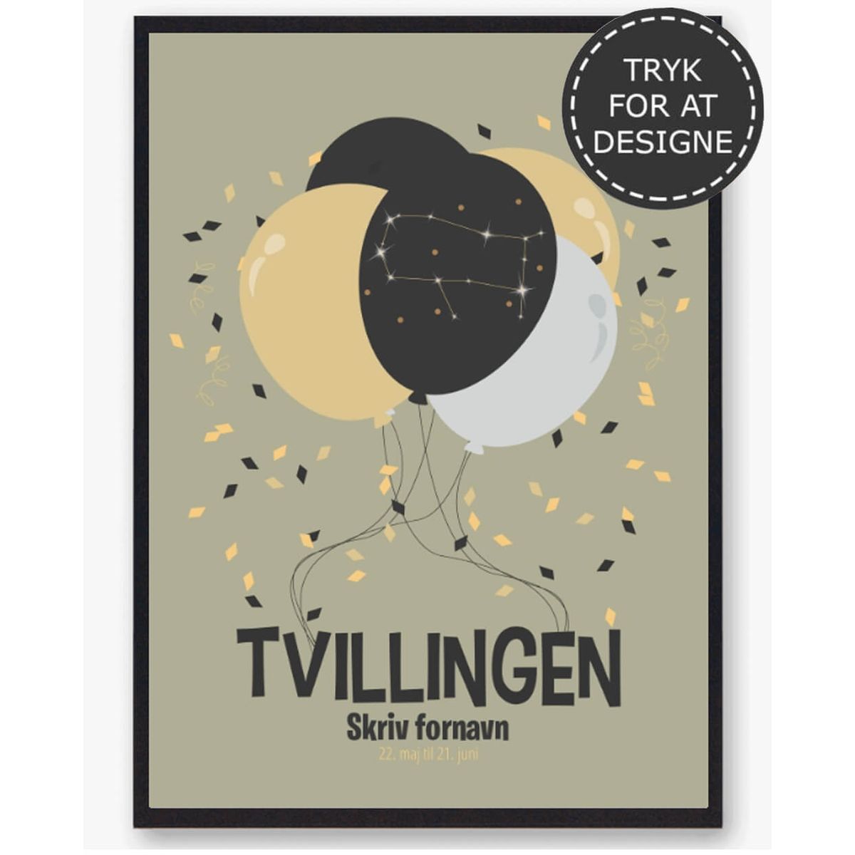 Stjernetegn tvillingen - personlig plakat (Størrelse: L - 50x70cm (B2))