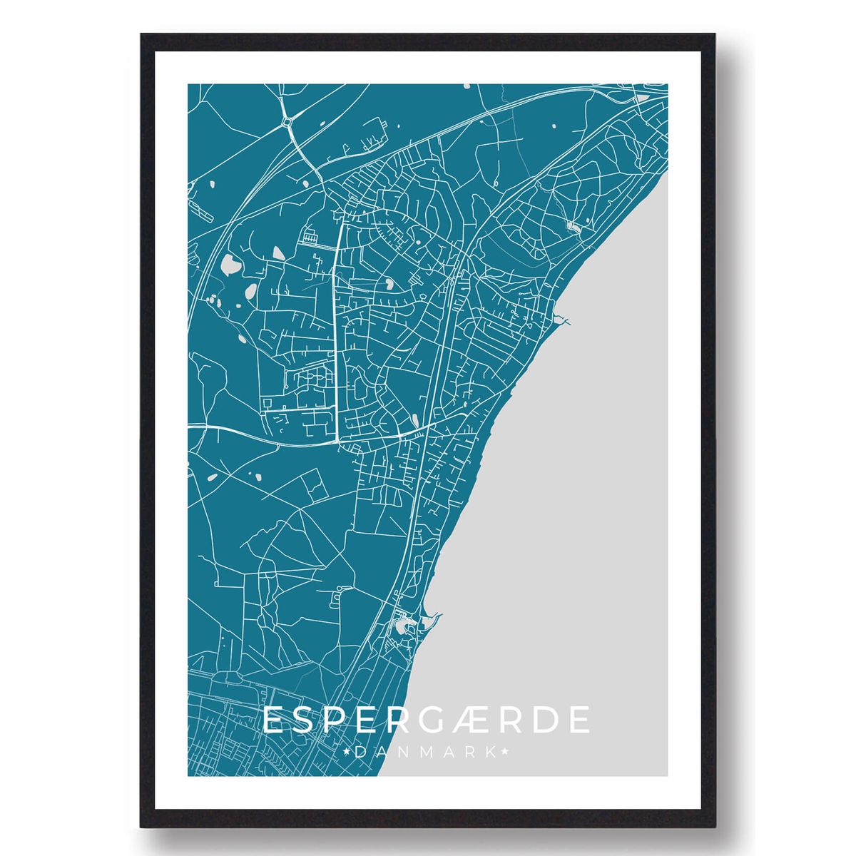 Espergærde by plakat - blå (Størrelse: L - 50x70cm (B2))