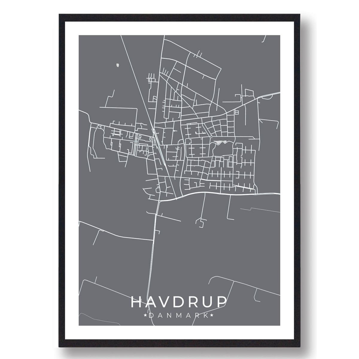 Havdrup by plakat - grå (Størrelse: L - 50x70cm (B2))