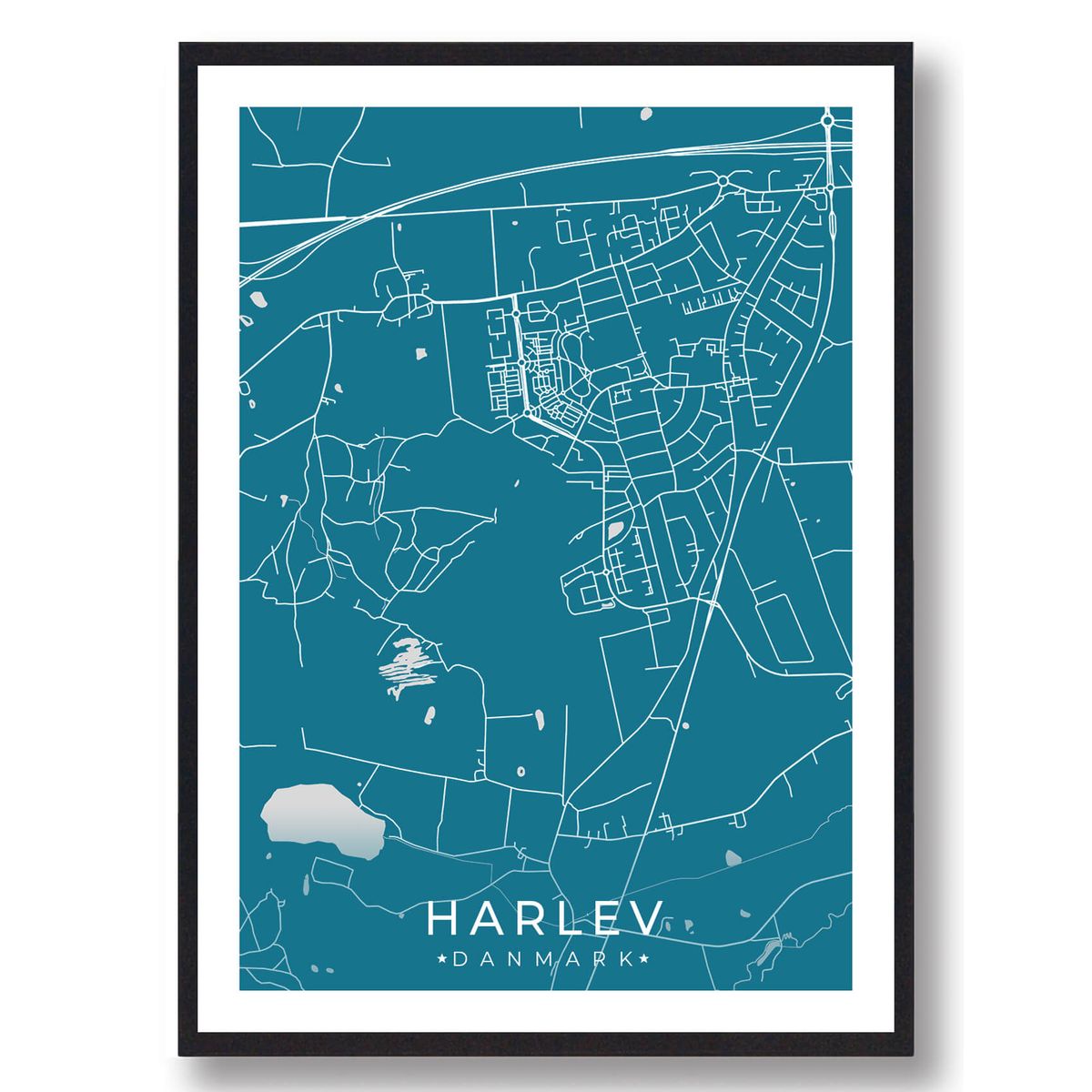 Harlev by plakat - blå (Størrelse: L - 50x70cm (B2))