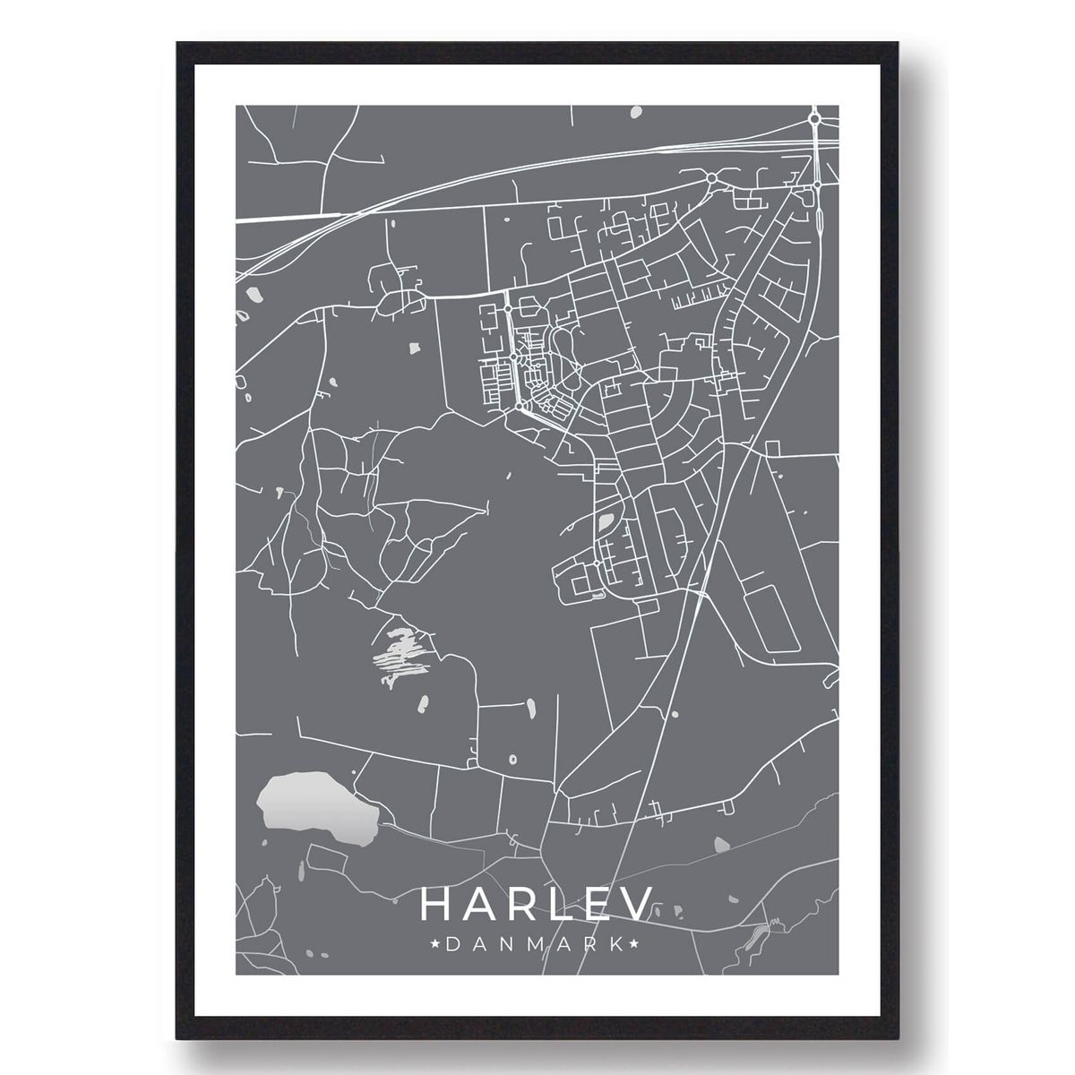 Harlev by plakat - grå (Størrelse: L - 50x70cm (B2))