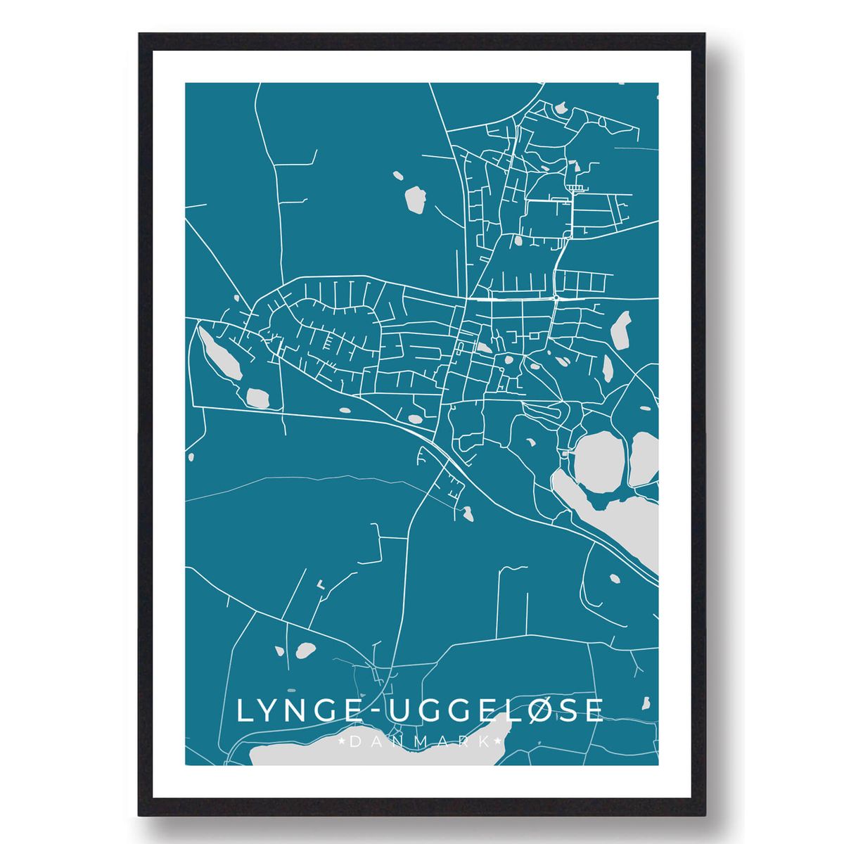 Lynge-Uggeløse by plakat - blå (Størrelse: L - 50x70cm (B2))