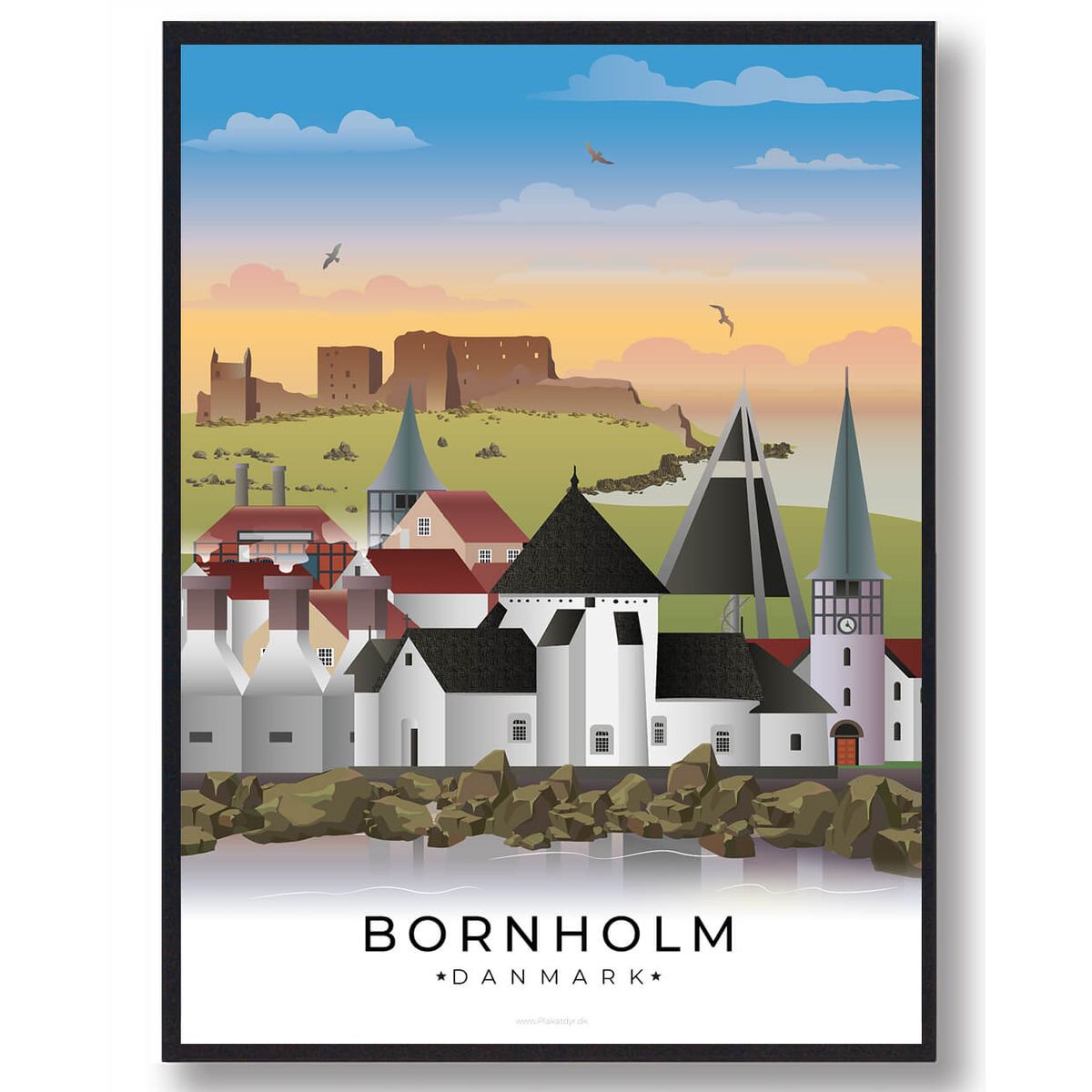 Bornholm byplakat (RESTPARTI) (Størrelse: M - 30x40cm)