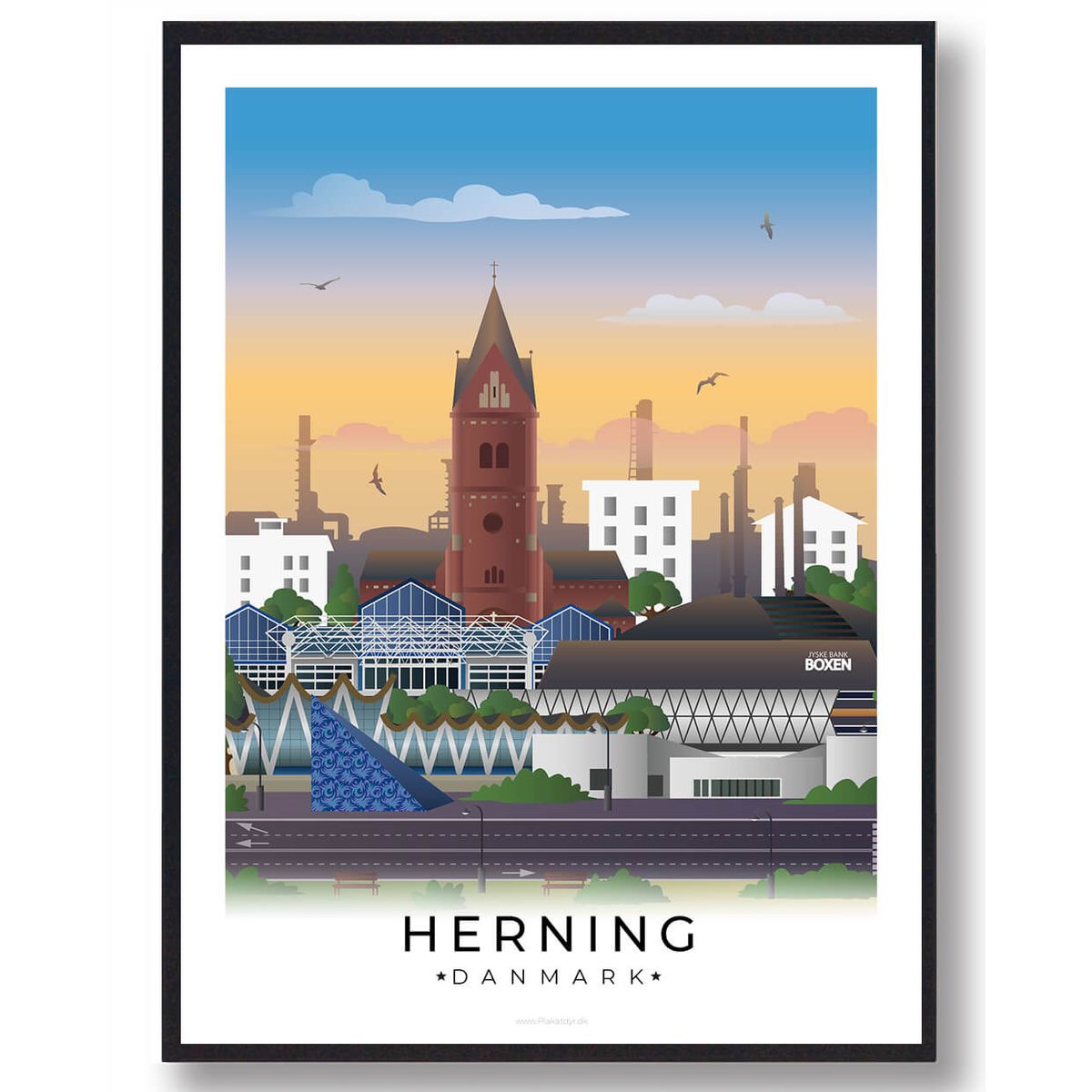 Herning byplakat med hvid kant (RESTPARTI) (Størrelse: L - 50x70cm (B2))