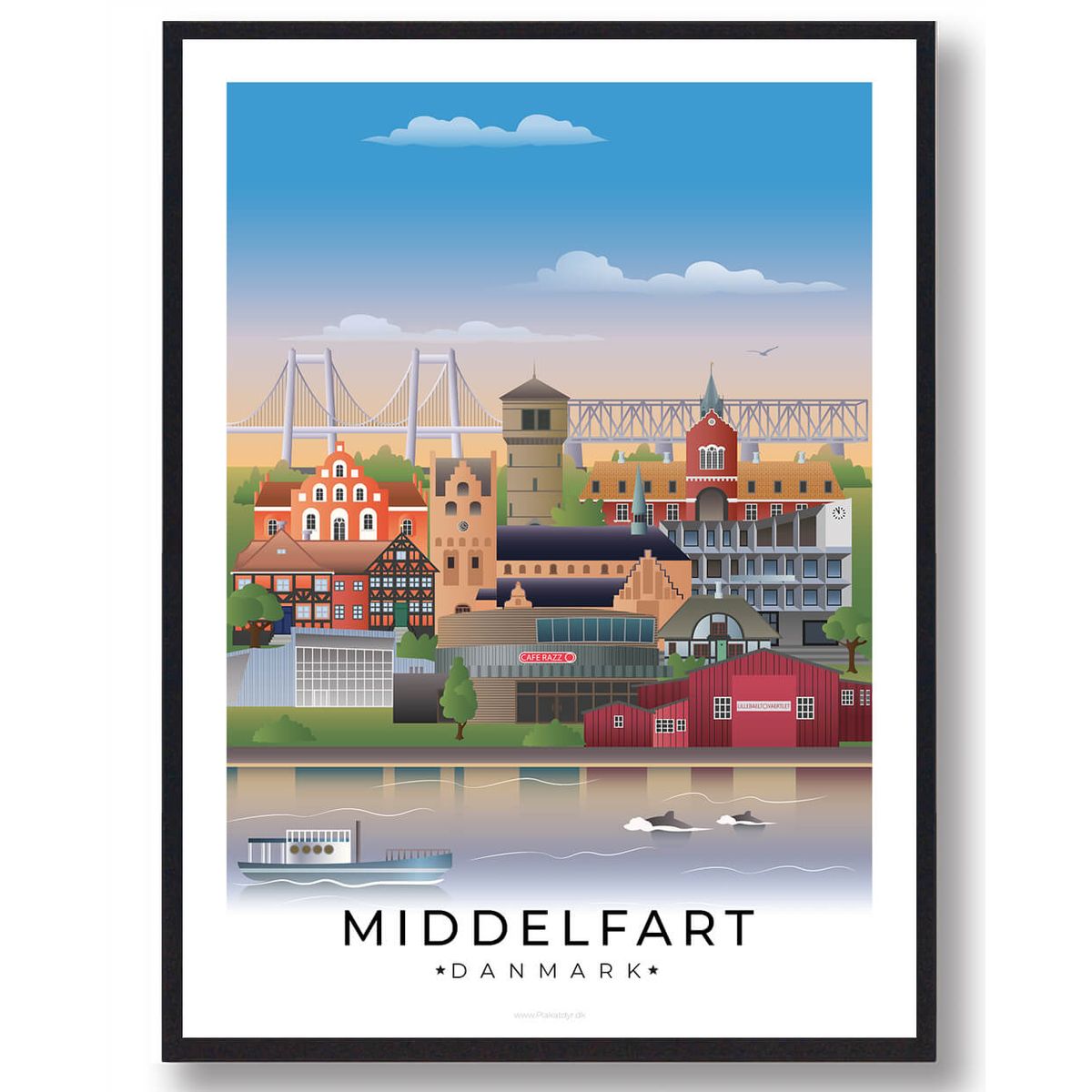 Middelfart plakat med hvid kant (RESTPARTI) (Størrelse: XL - 70x100cm)