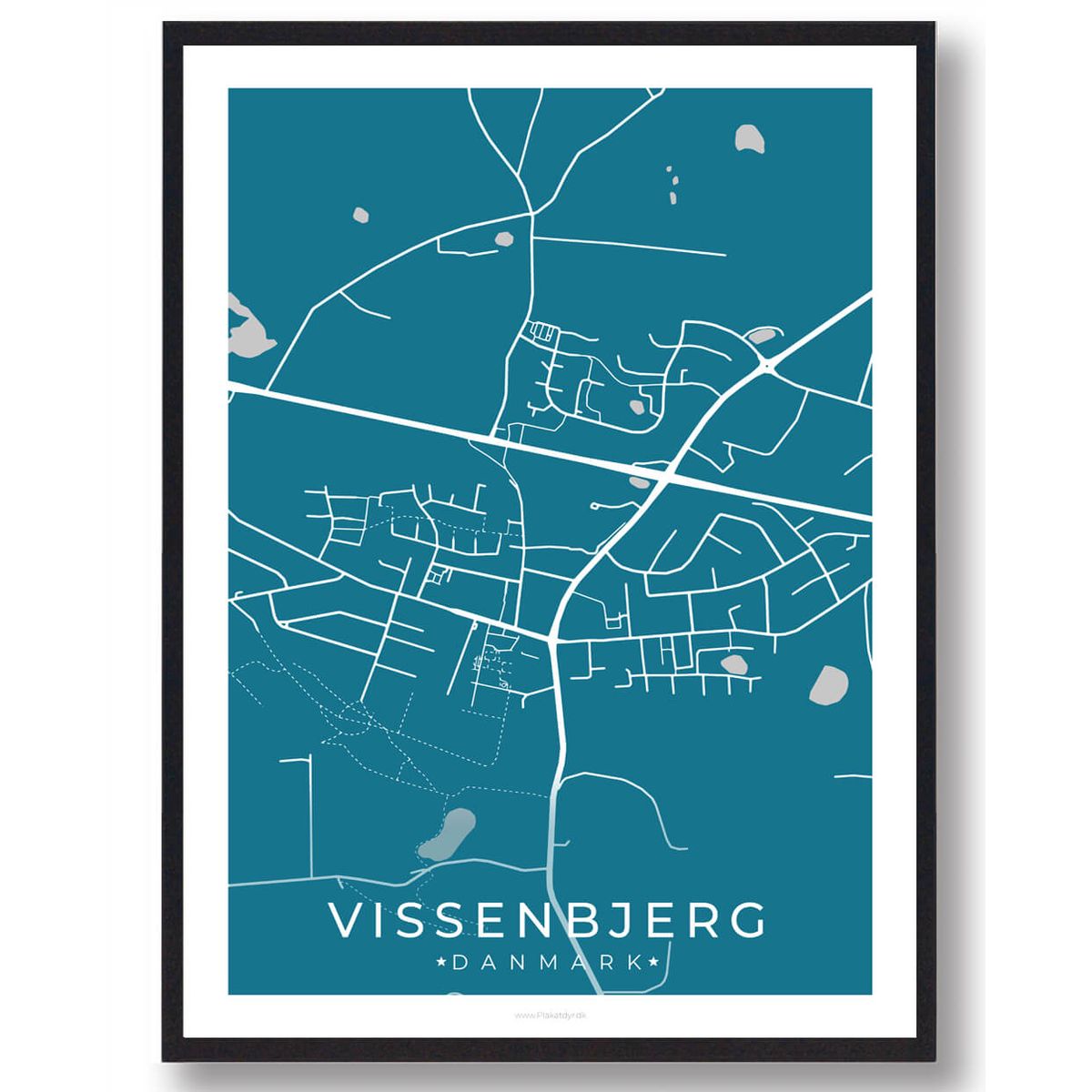 Vissenbjerg by plakat - blå (Størrelse: L - 50x70cm (B2))